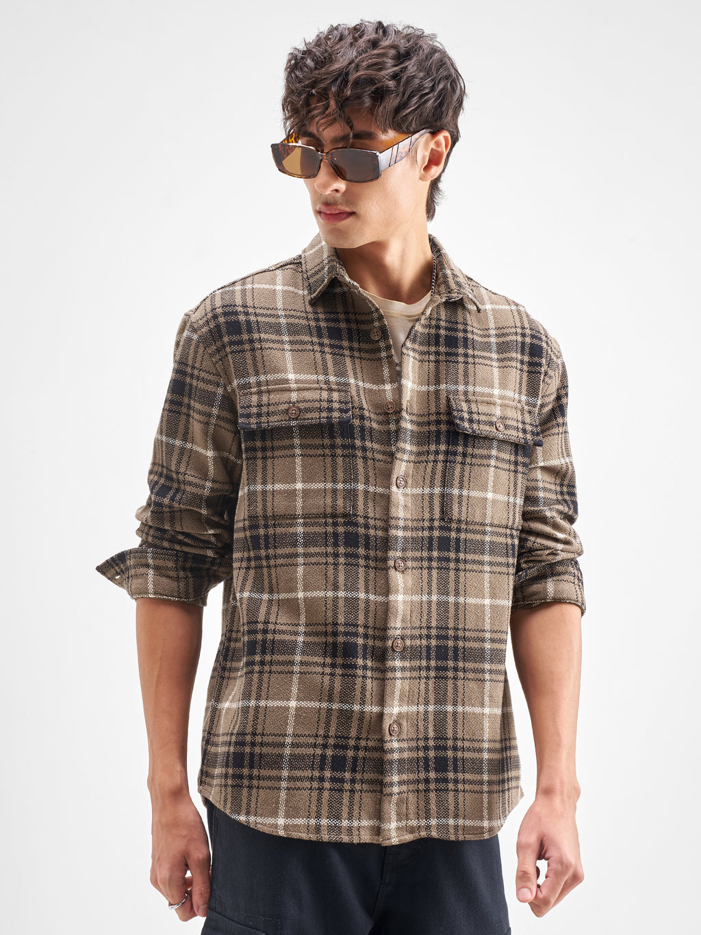 Highlander Men Tan Checked Relaxed Fit Casual Shirt - Tan - Image 6