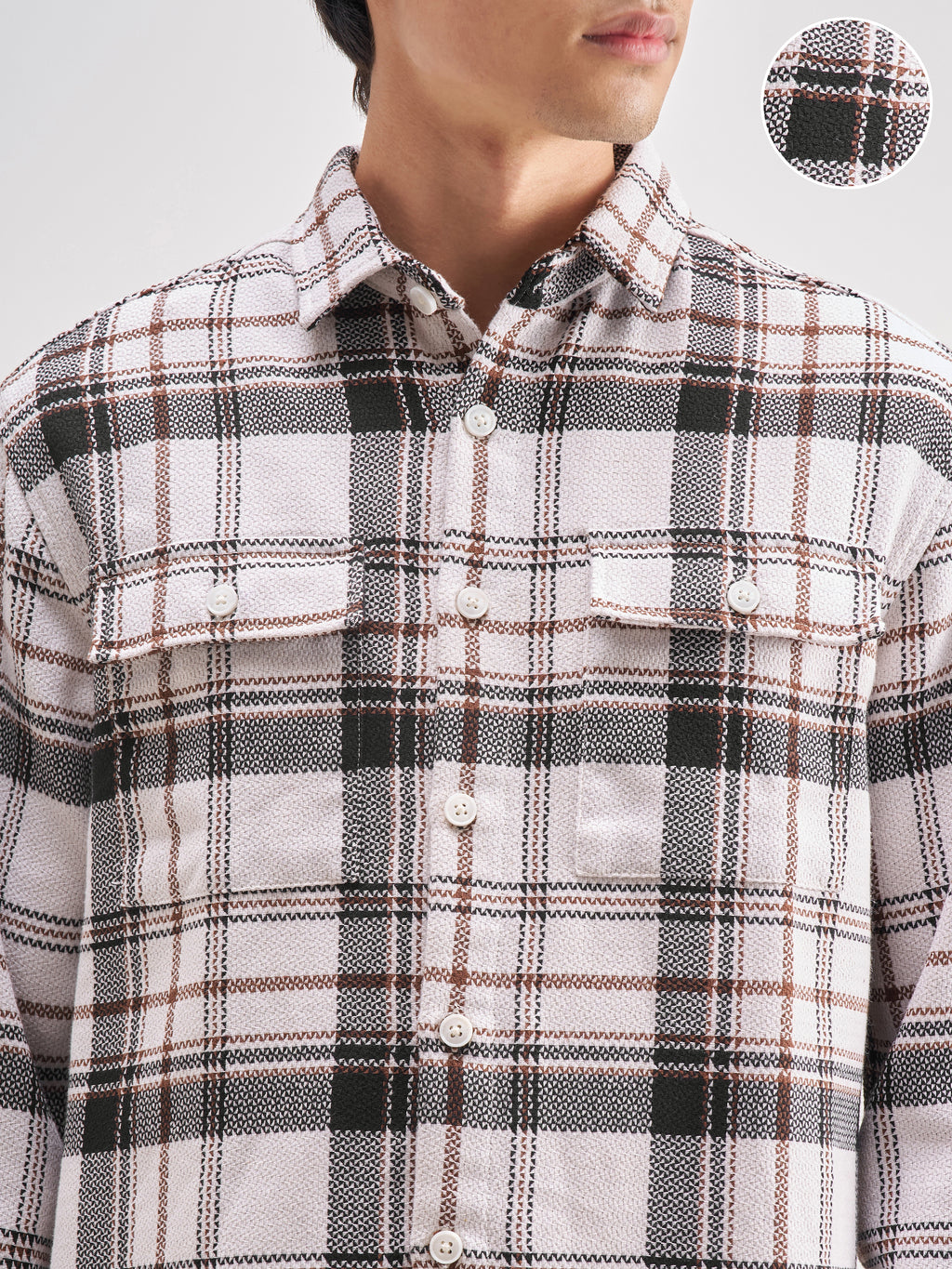 Highlander Men Off White Checked Relaxed Fit Casual Shirt - Off White - Image 5