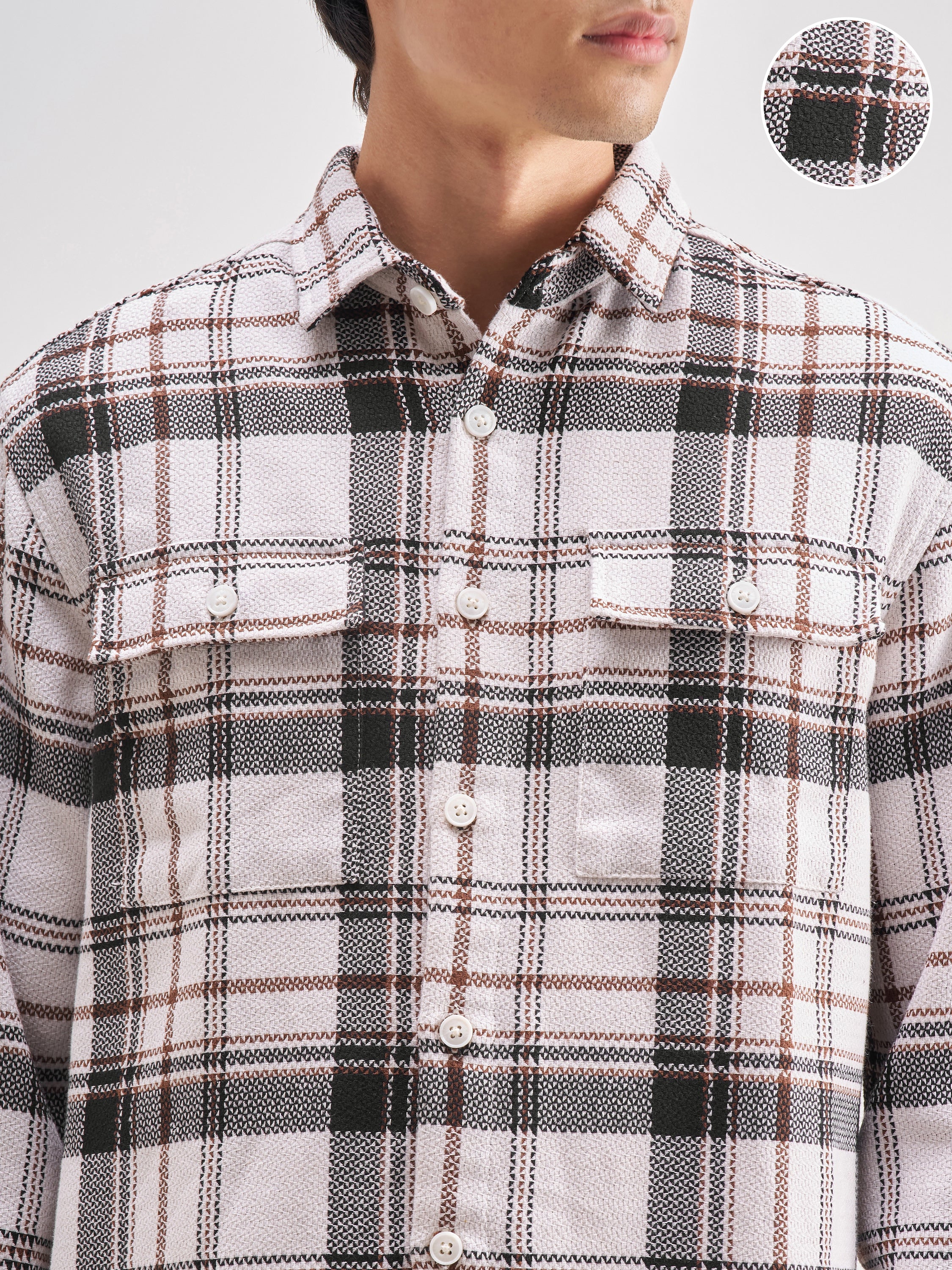 Highlander Men Off White Checked Relaxed Fit Casual Shirt - Off White - Image 5
