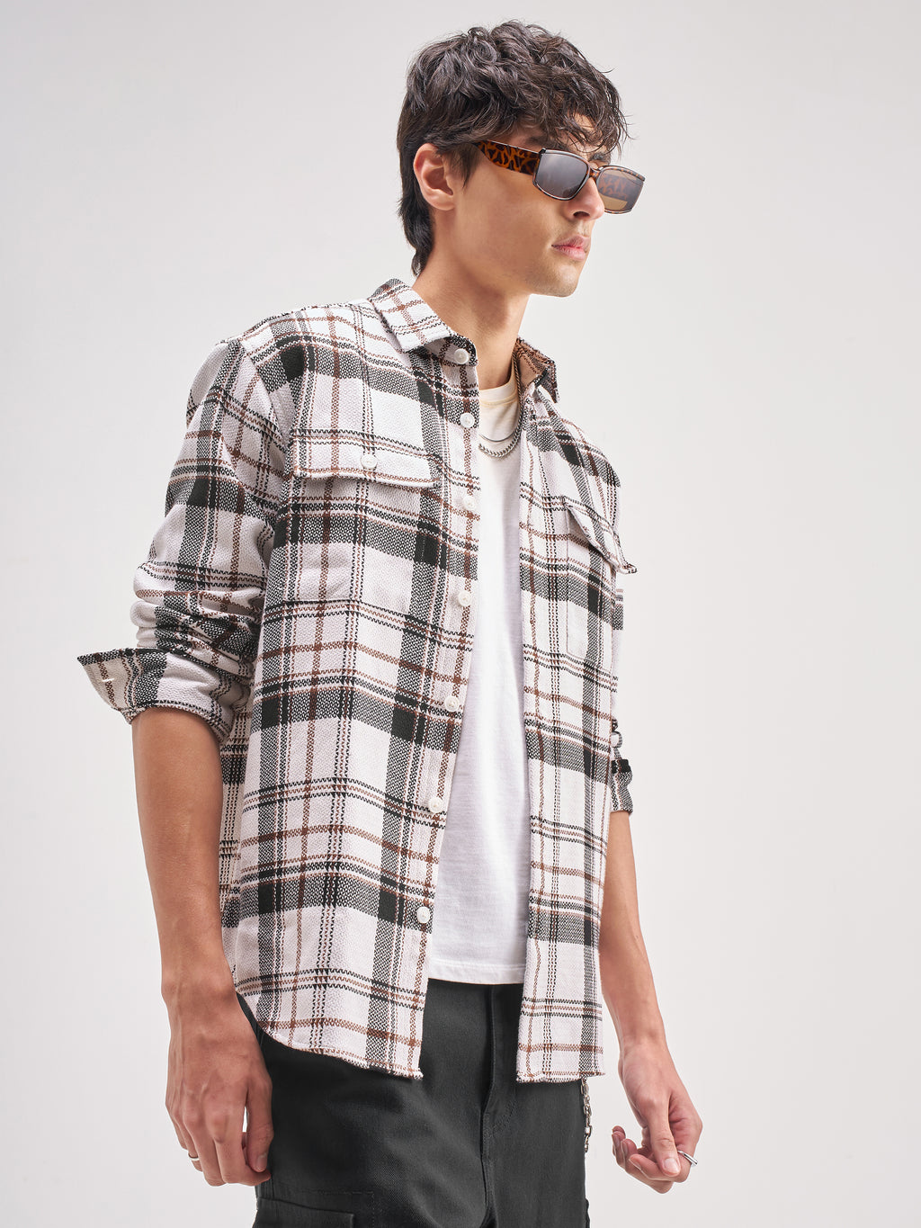 Highlander Men Off White Checked Relaxed Fit Casual Shirt - Off White - Image 6