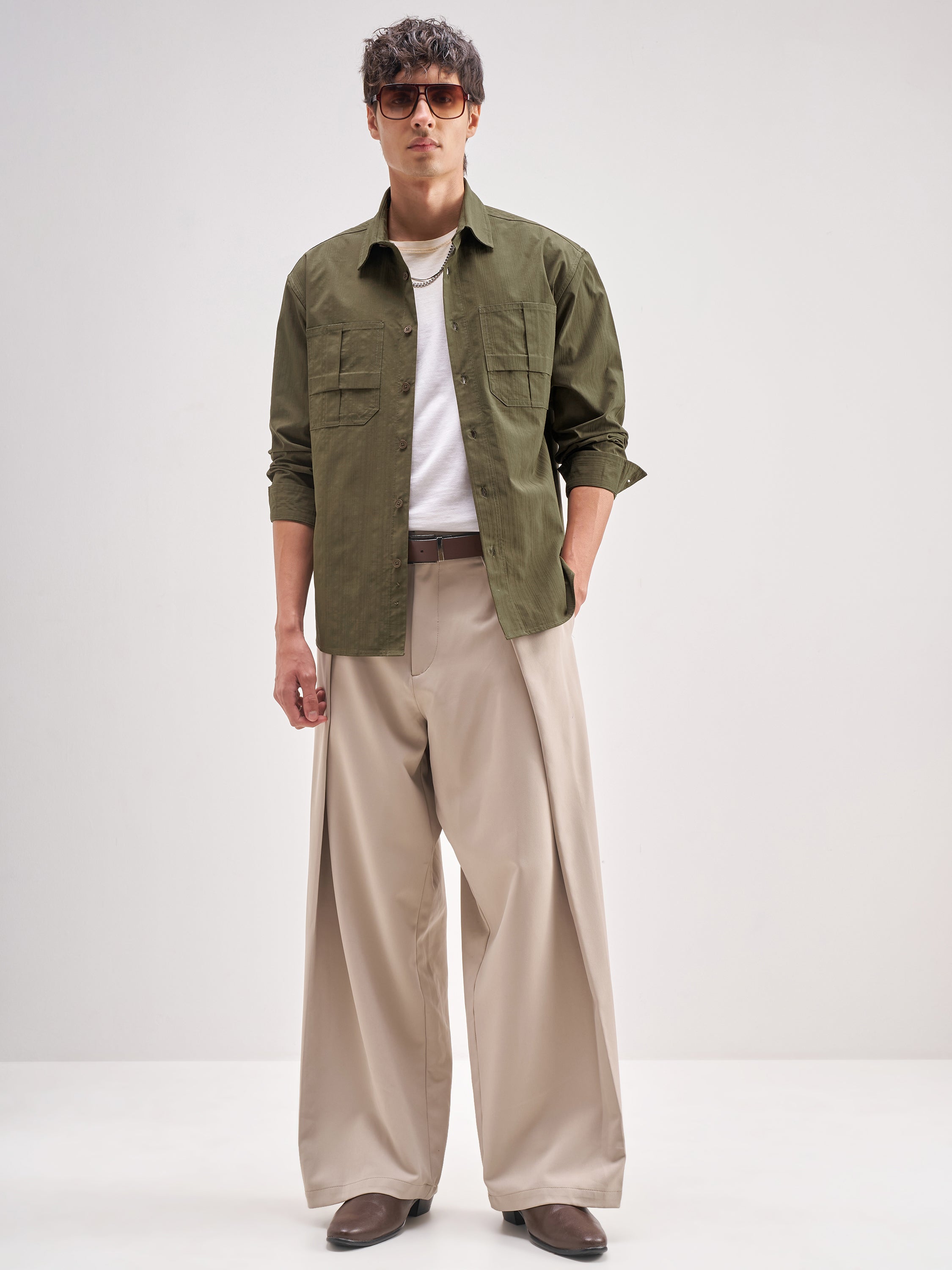 Highlander Men Olive Self Design Relaxed Fit Casual Shirt - Olive - Image 2