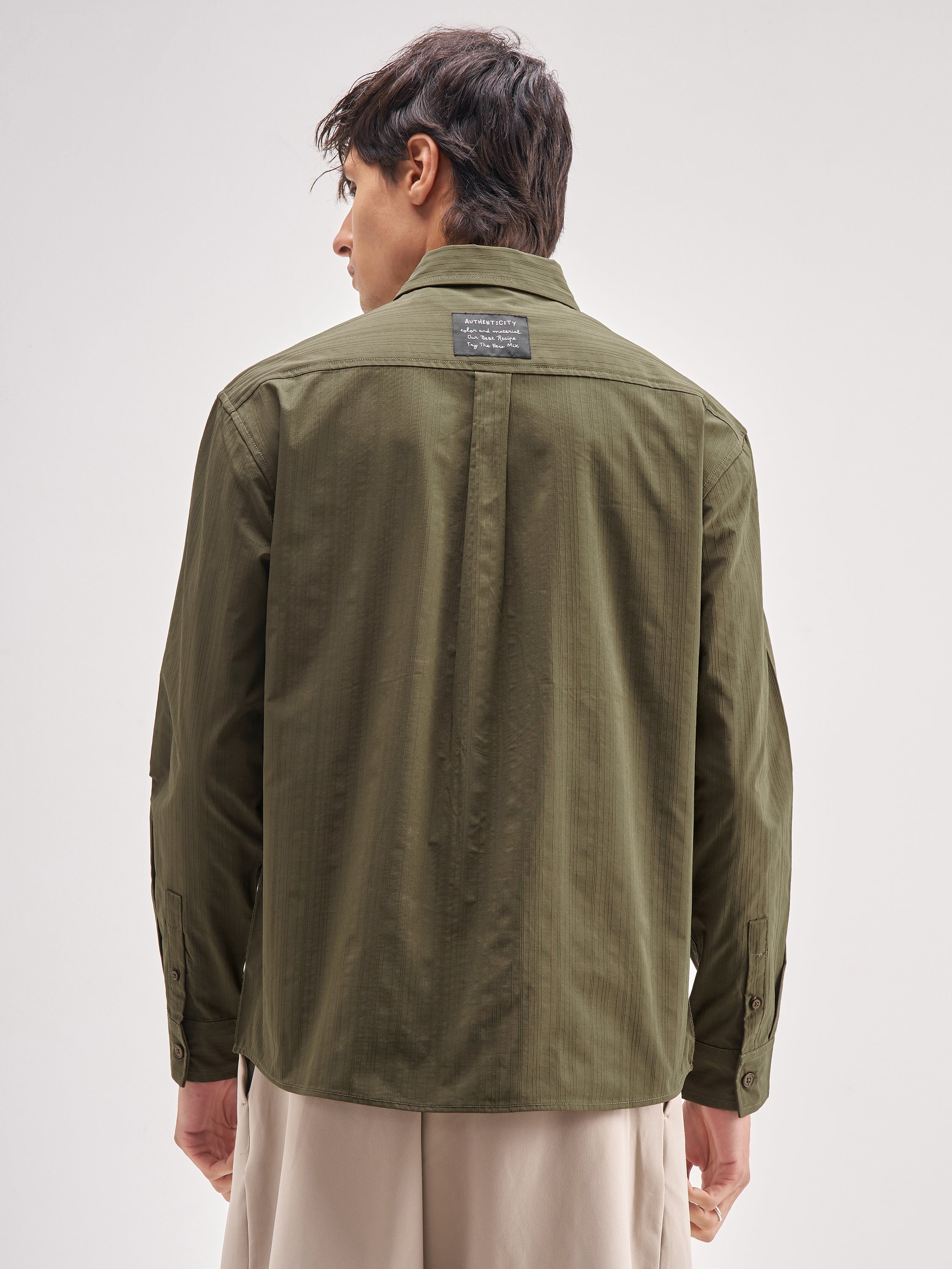 Highlander Men Olive Self Design Relaxed Fit Casual Shirt - Olive - Image 3