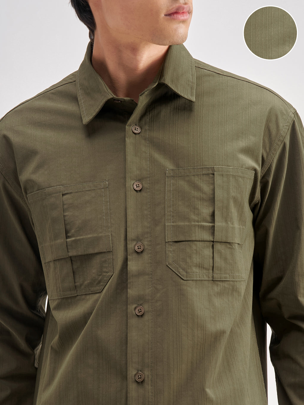 Highlander Men Olive Self Design Relaxed Fit Casual Shirt - Olive - Image 5