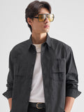 Highlander Men Charcoal Self Design Oversized Fit Casual Shirt - Charcoal - Image 1