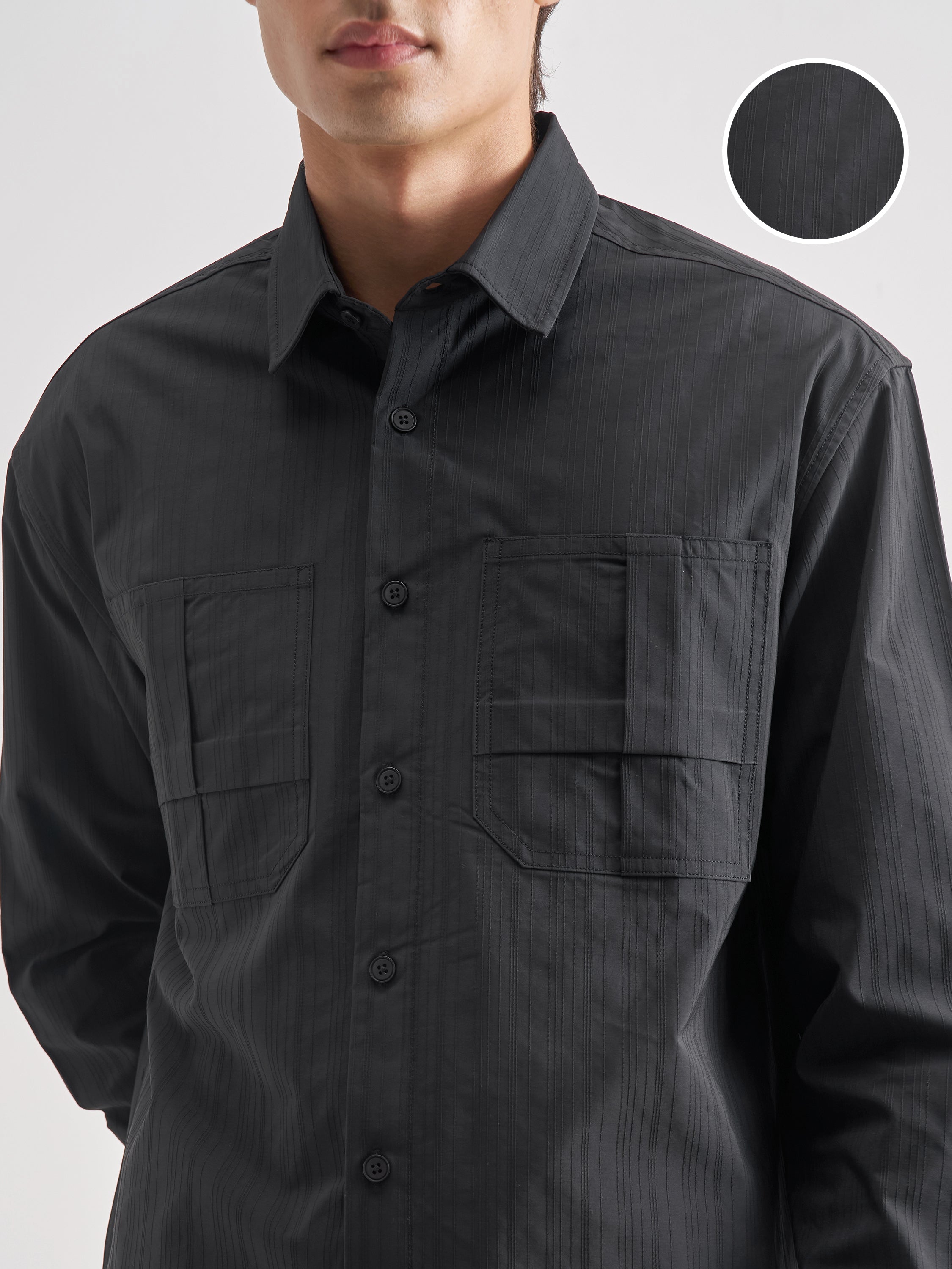 Highlander Men Charcoal Self Design Oversized Fit Casual Shirt - Charcoal - Image 5