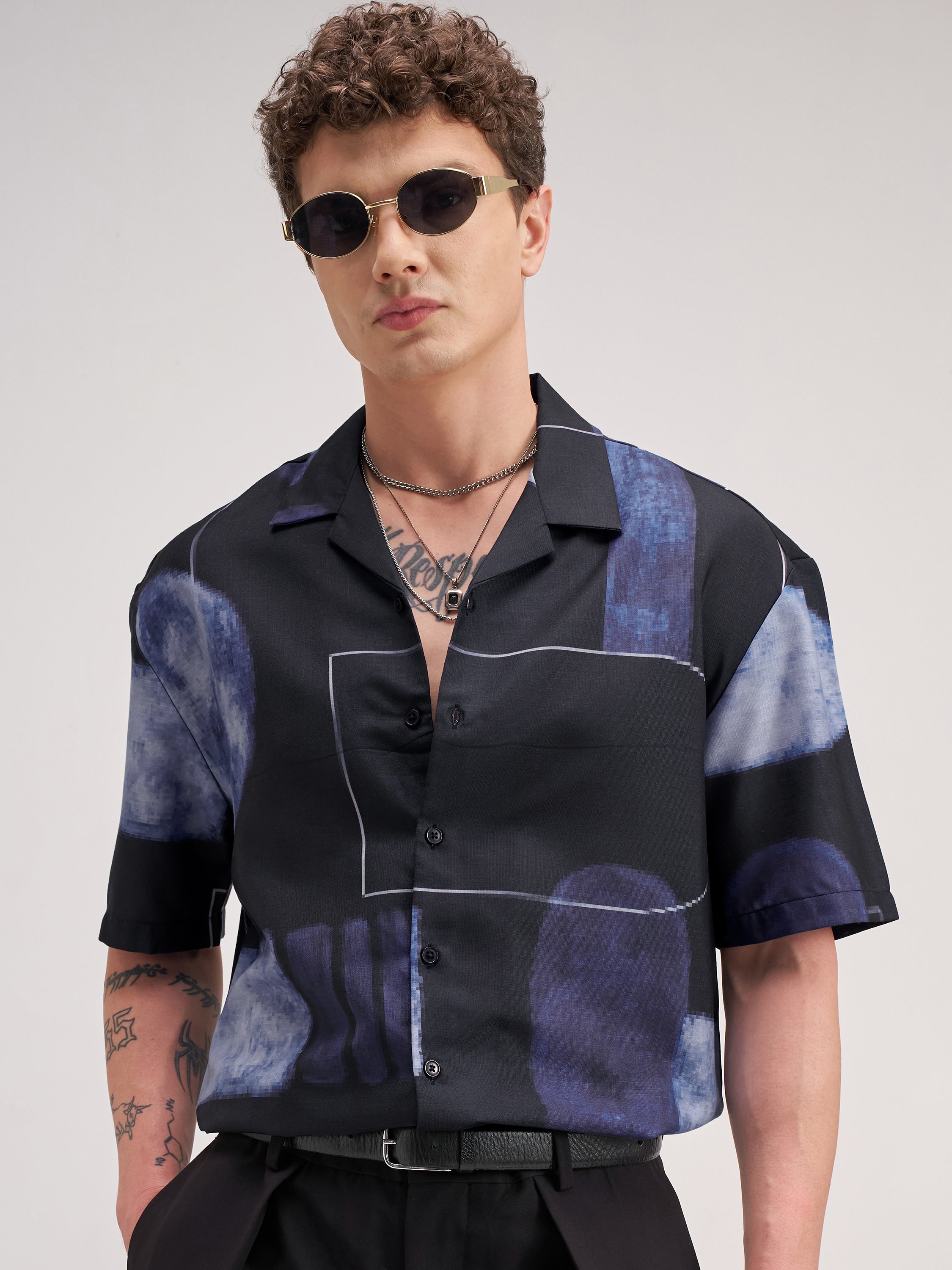 Highlander Men Black Printed Relaxed Fit Casual Shirt - Black - Image 1
