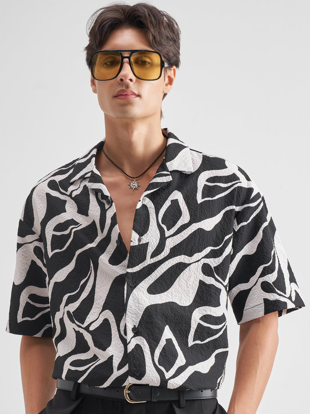 Highlander Men Black Printed Oversized Fit Casual Shirt - Black - Image 1