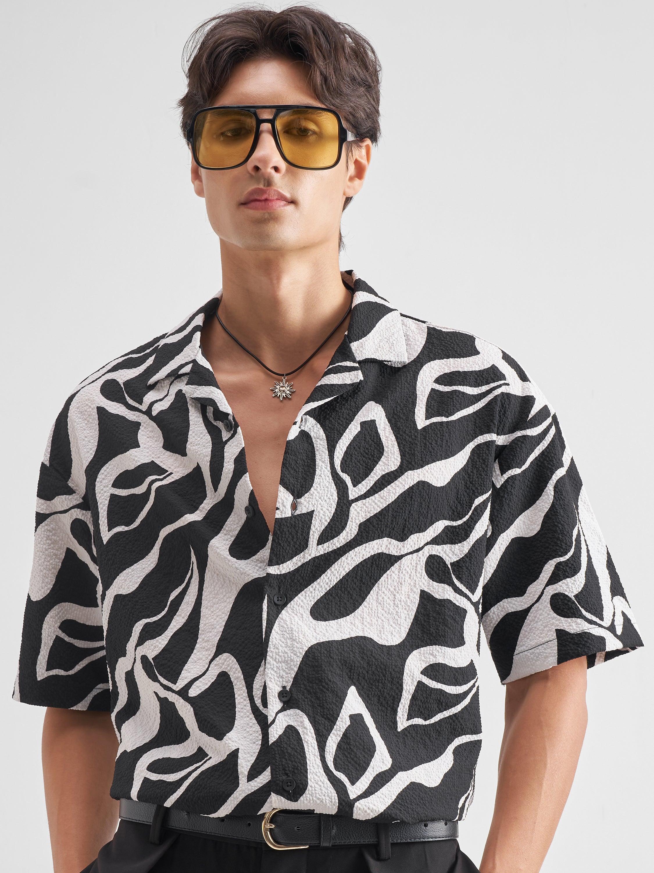 Highlander Men Black Printed Oversized Fit Casual Shirt - Black - Image 1