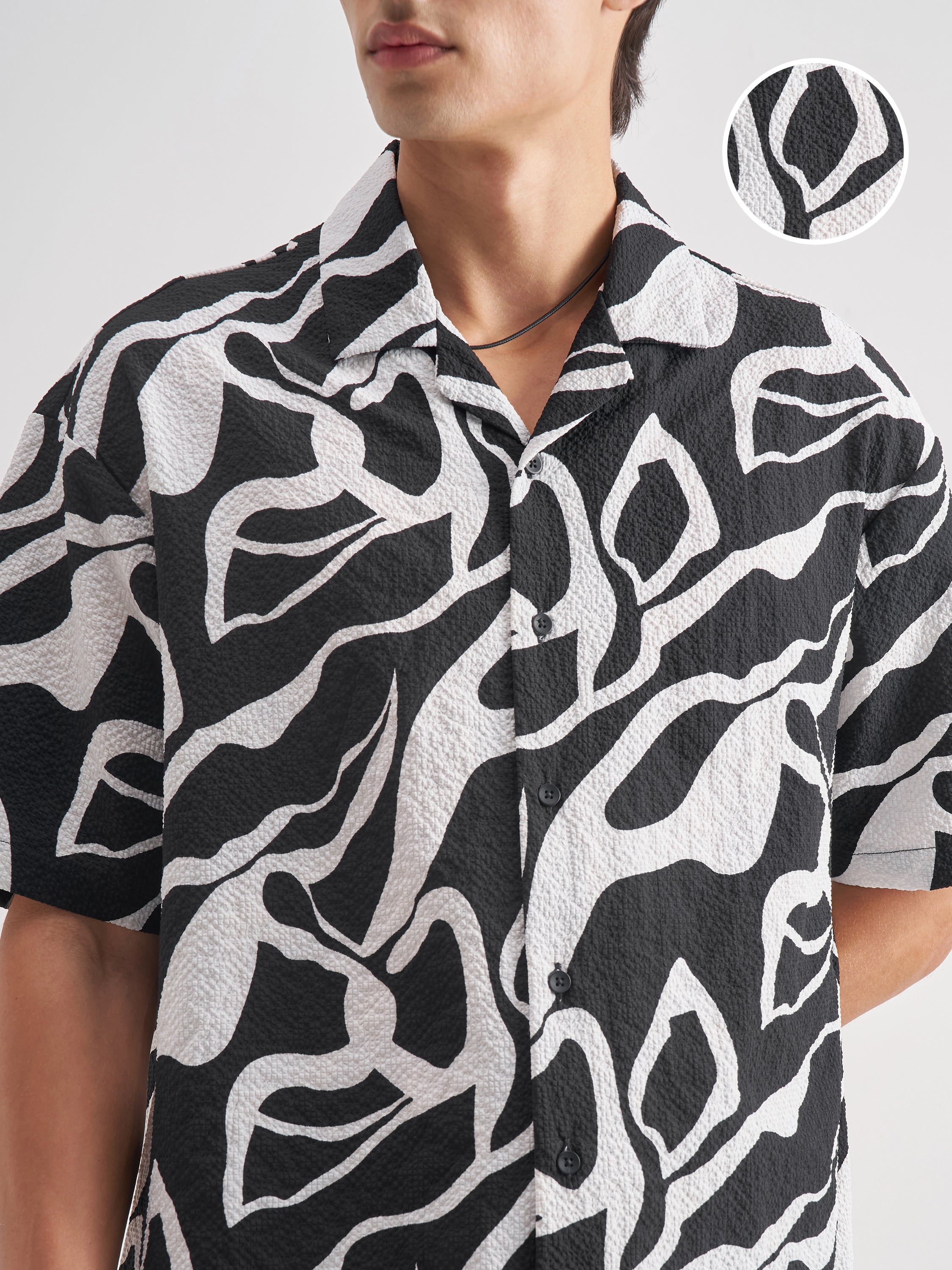 Highlander Men Black Printed Oversized Fit Casual Shirt - Black - Image 5