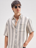 Highlander Men Off White Striped Oversized Fit Casual Shirt - Off White - Image 1