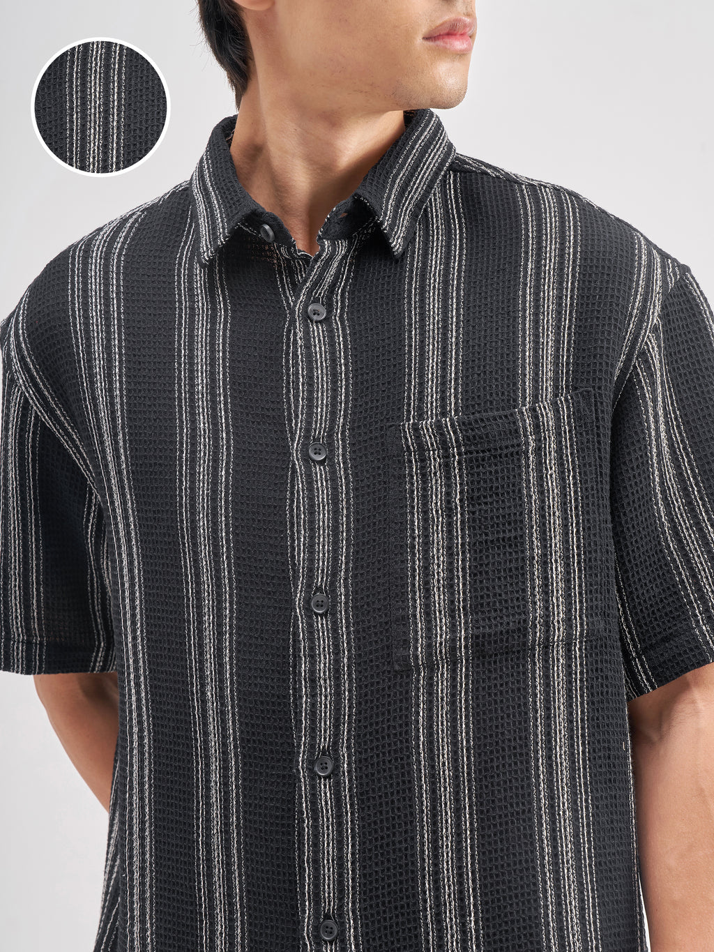 Highlander Men Black Striped Oversized Fit Casual Shirt - Black - Image 5