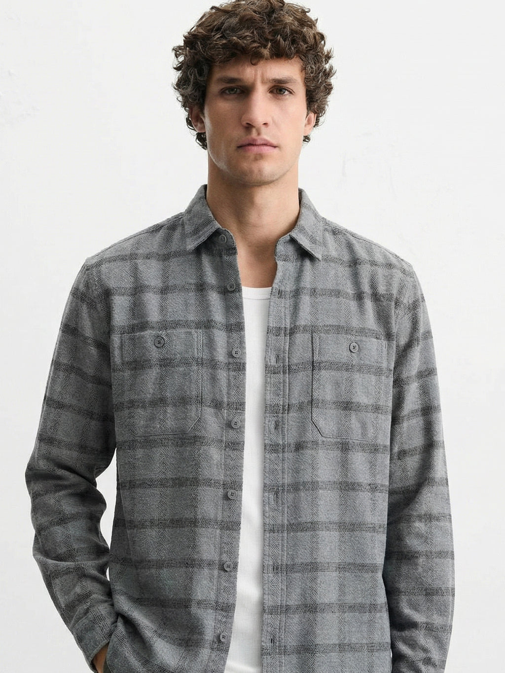 Highlander Men Grey Checked Relaxed Fit Casual Shirt - Grey - Image 1