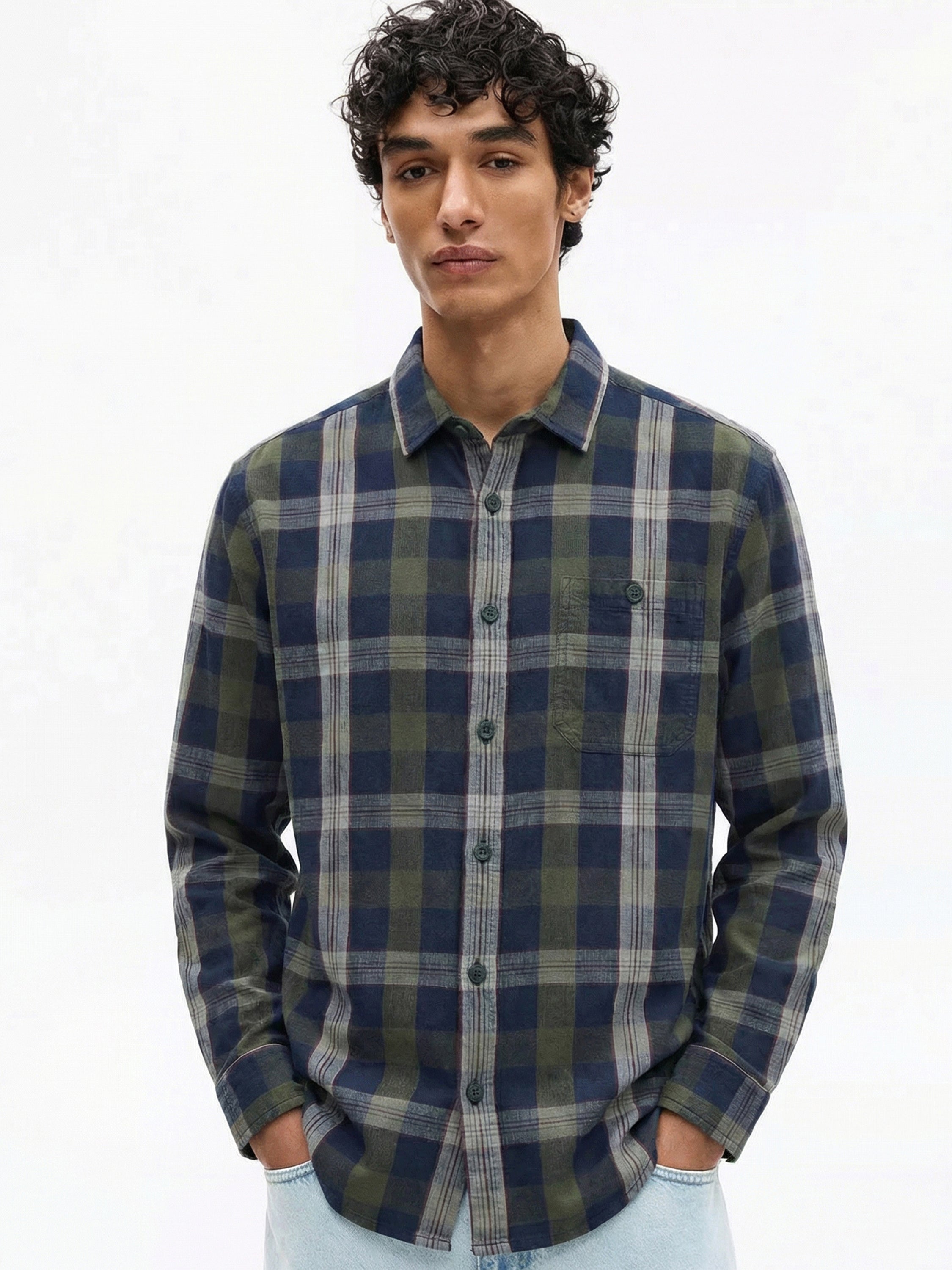 Highlander Men Olive Checked Relaxed Fit Casual Shirt - Olive - Image 1