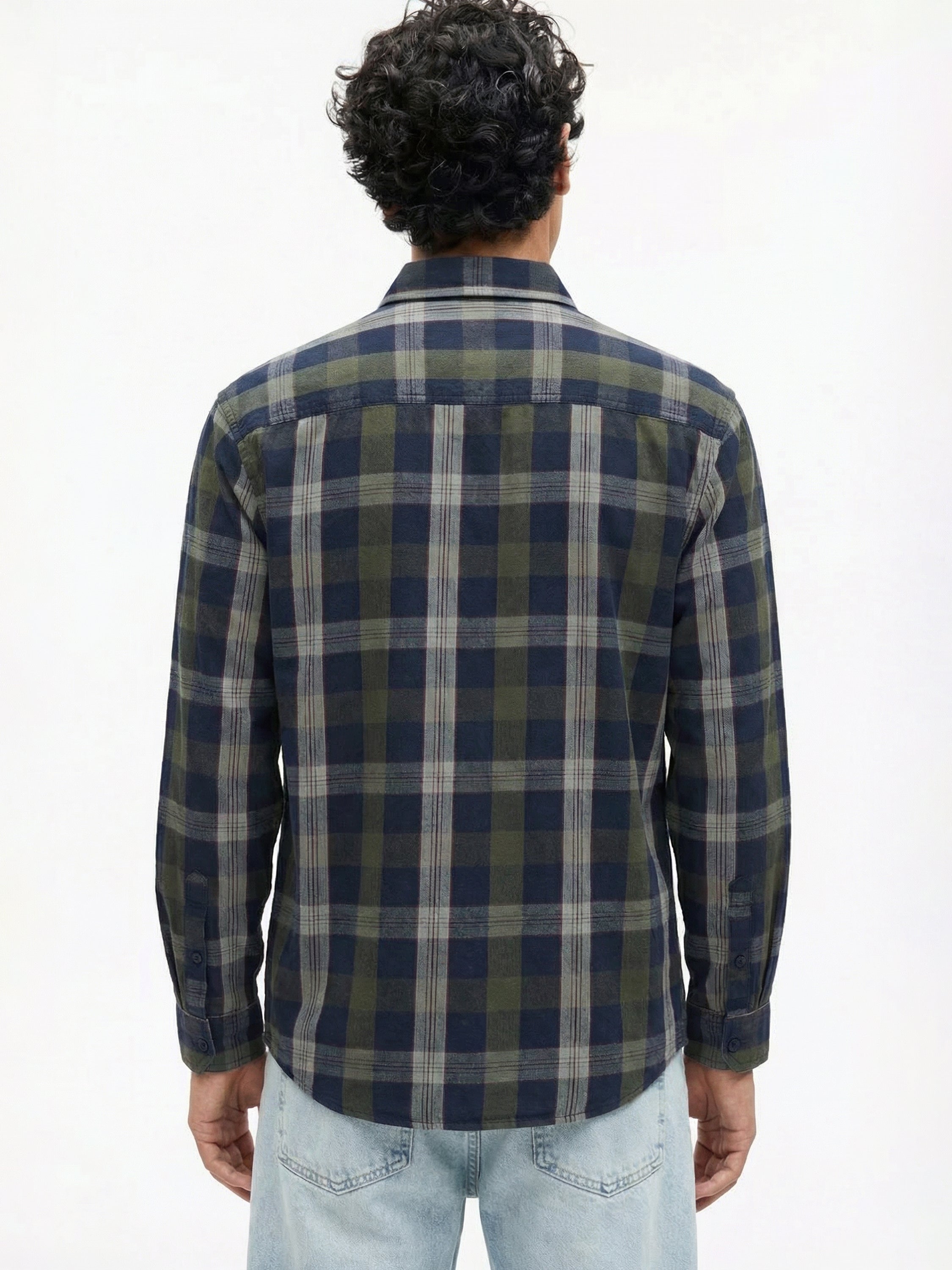Highlander Men Olive Checked Relaxed Fit Casual Shirt - Olive - Image 3
