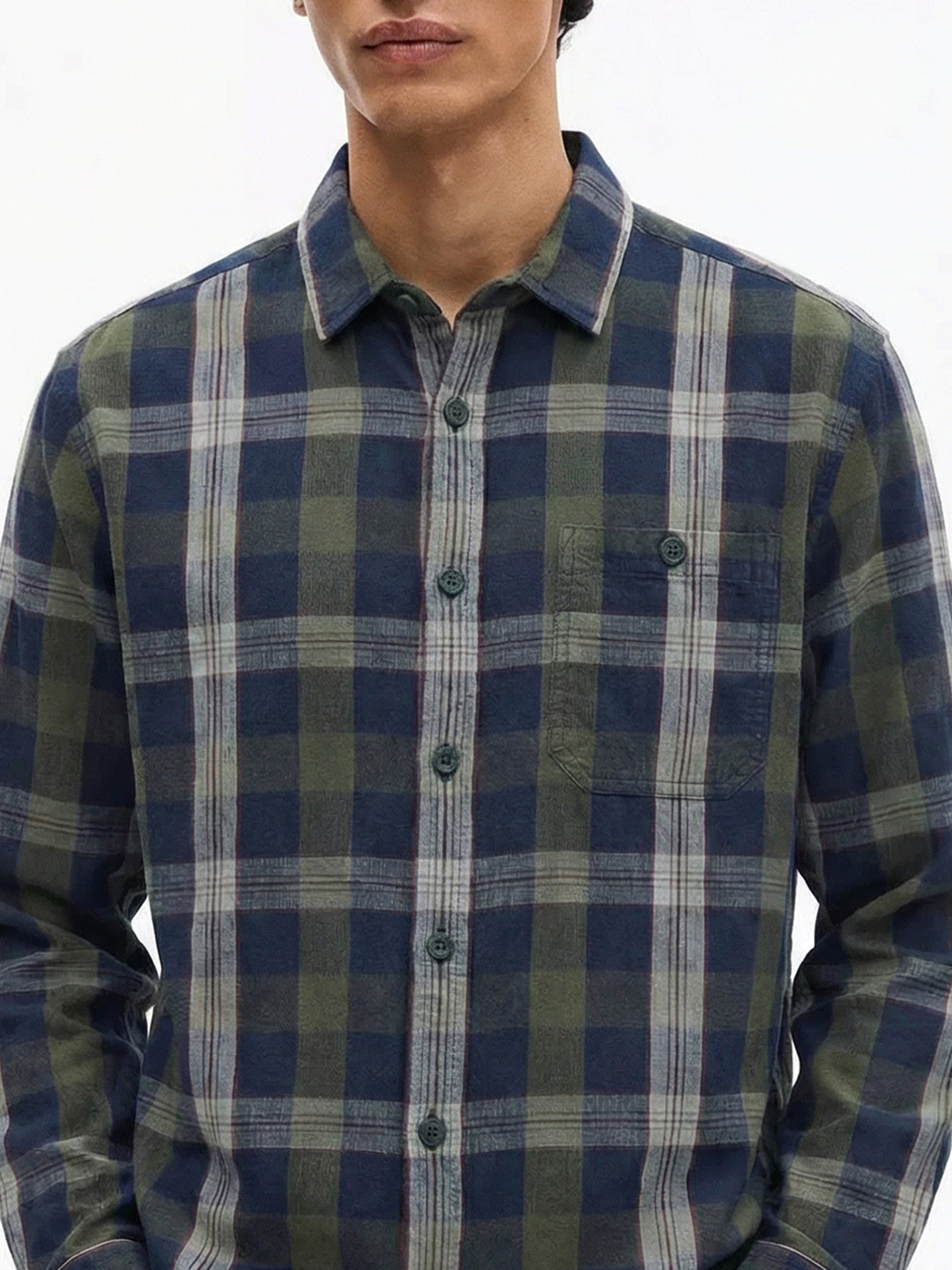 Highlander Men Olive Checked Relaxed Fit Casual Shirt - Olive - Image 5