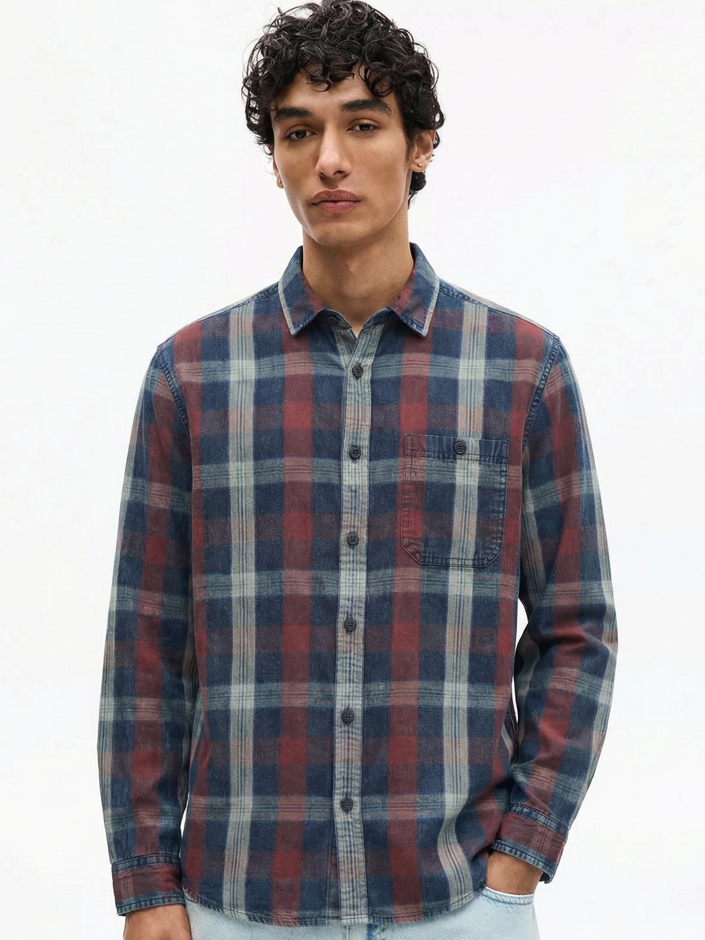 Highlander Men Maroon Checked Relaxed Fit Casual Shirt - Maroon - Image 1