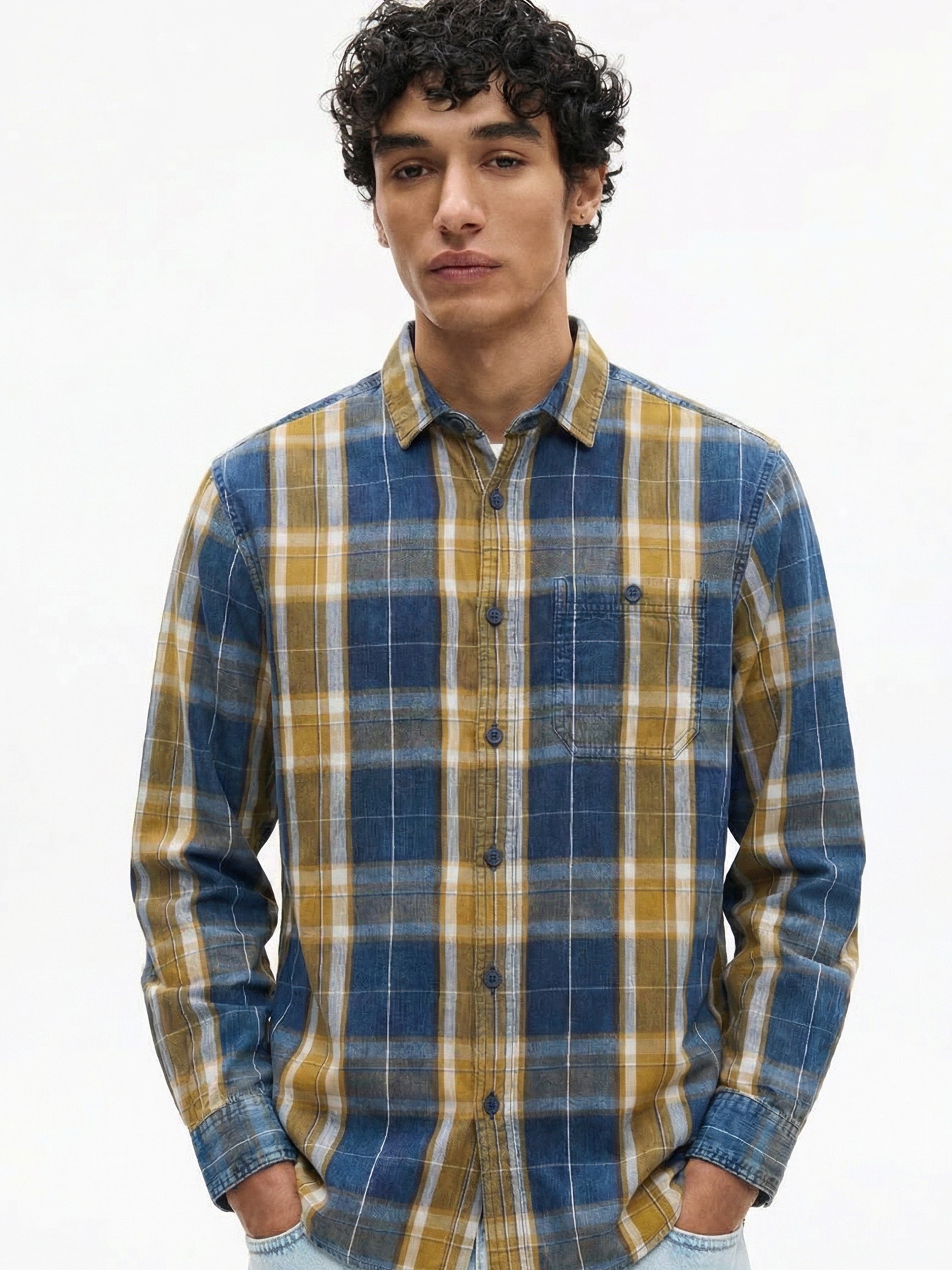 Highlander Men Mustard Checked Relaxed Fit Casual Shirt - Mustard - Image 1