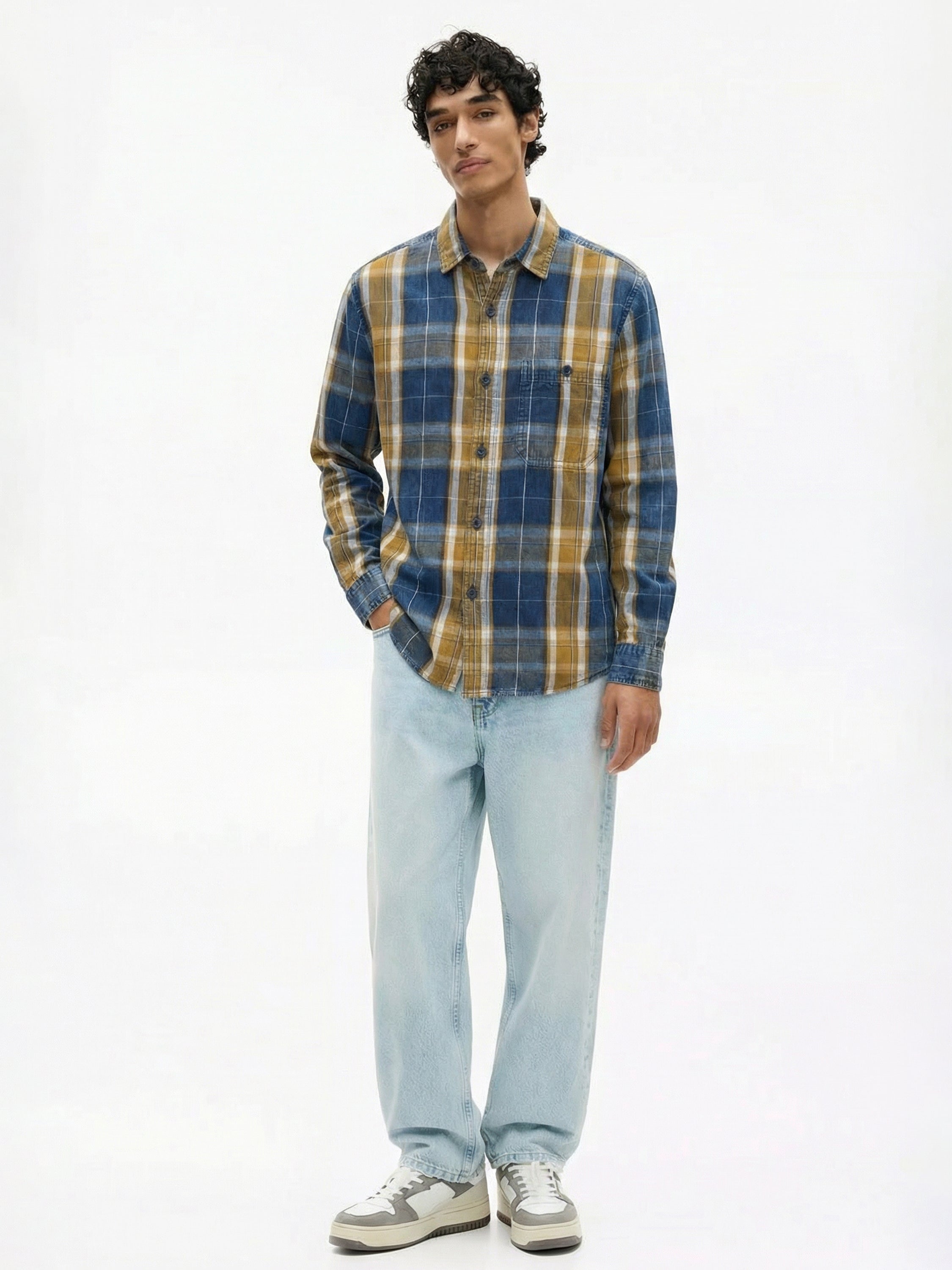 Highlander Men Mustard Checked Relaxed Fit Casual Shirt - Mustard - Image 2