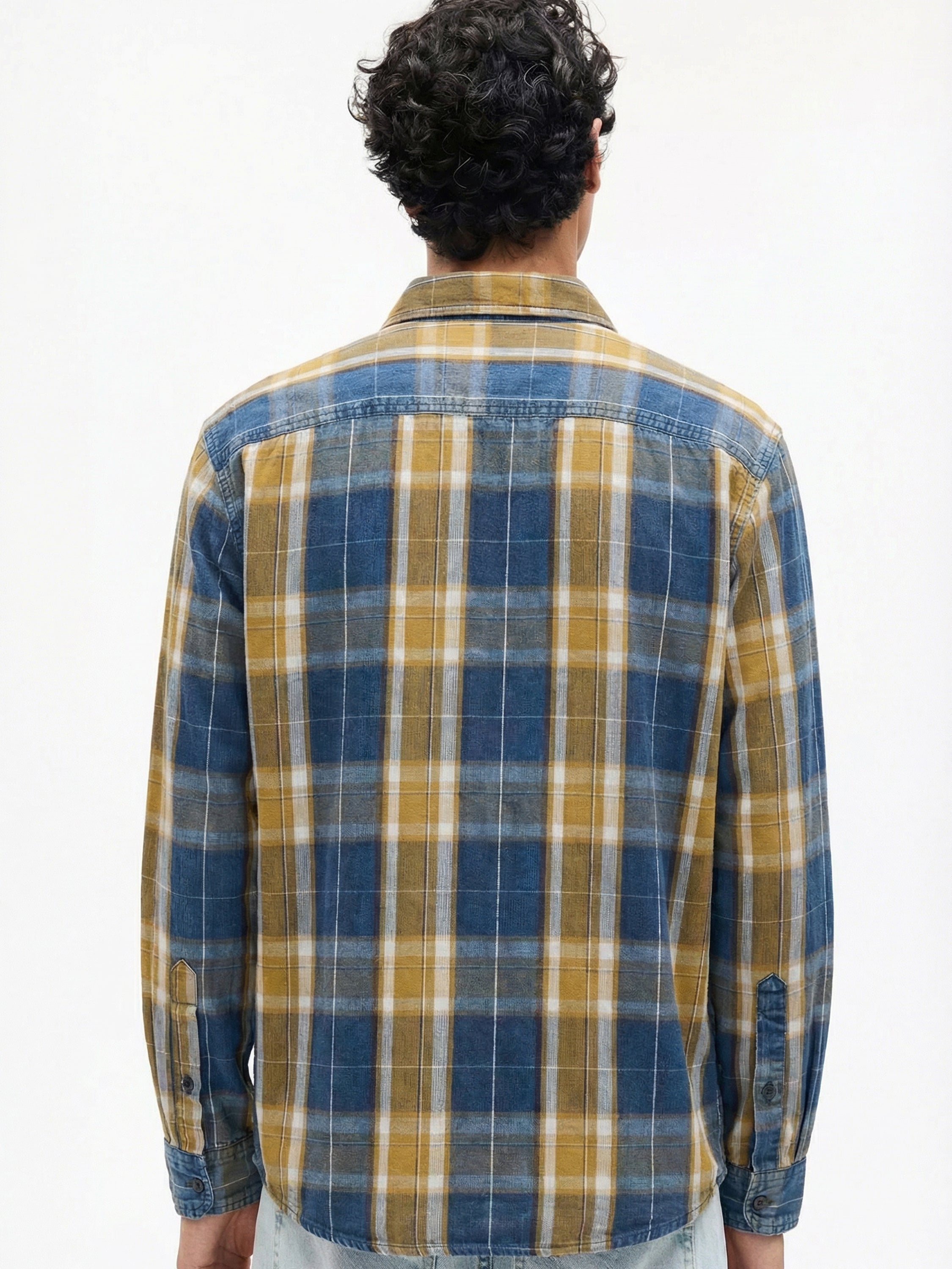 Highlander Men Mustard Checked Relaxed Fit Casual Shirt - Mustard - Image 3