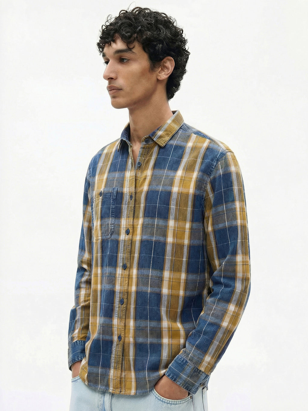 Highlander Men Mustard Checked Relaxed Fit Casual Shirt - Mustard - Image 4