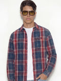 Highlander Men Navy Blue Checked Oversized Fit Casual Shirt - Navy Blue - Image 1