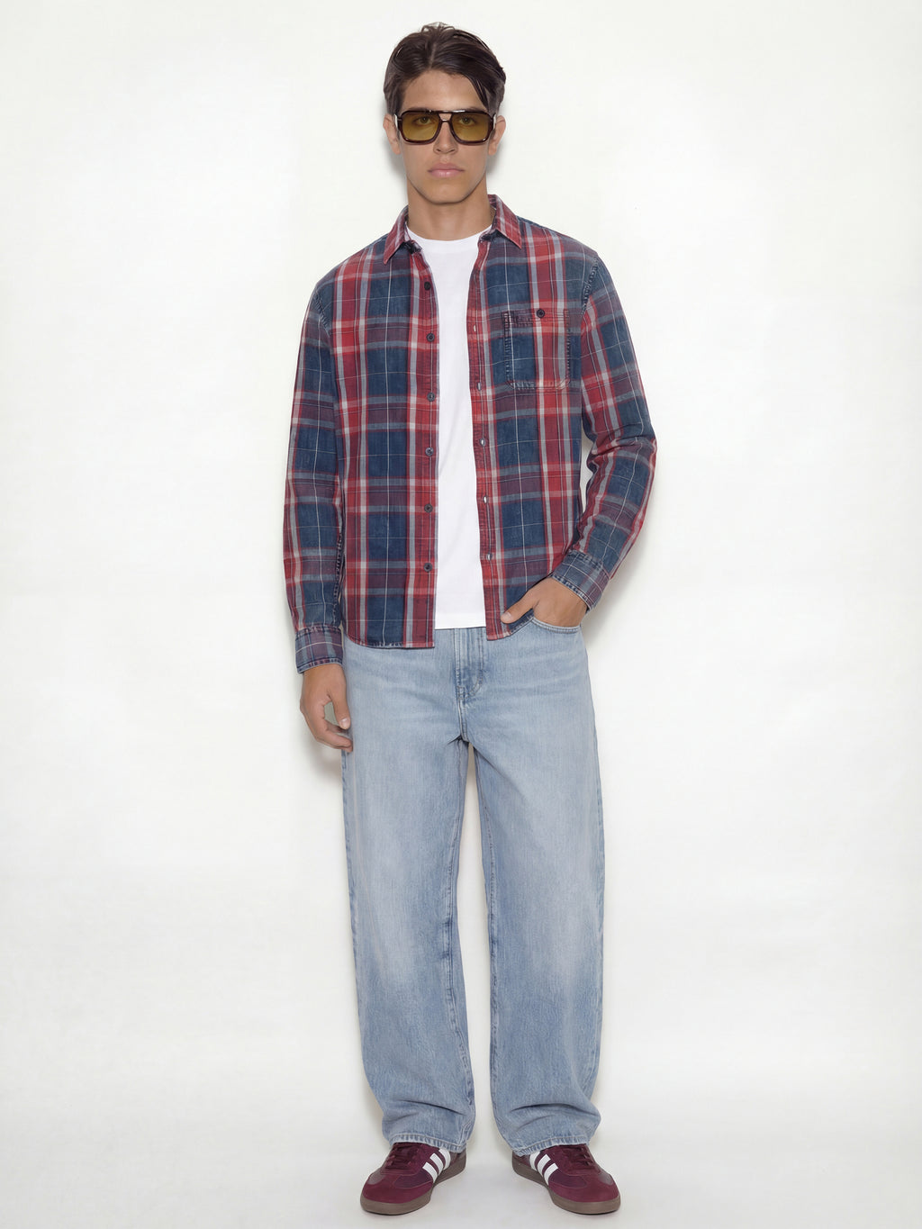 Highlander Men Navy Blue Checked Oversized Fit Casual Shirt - Navy Blue - Image 2