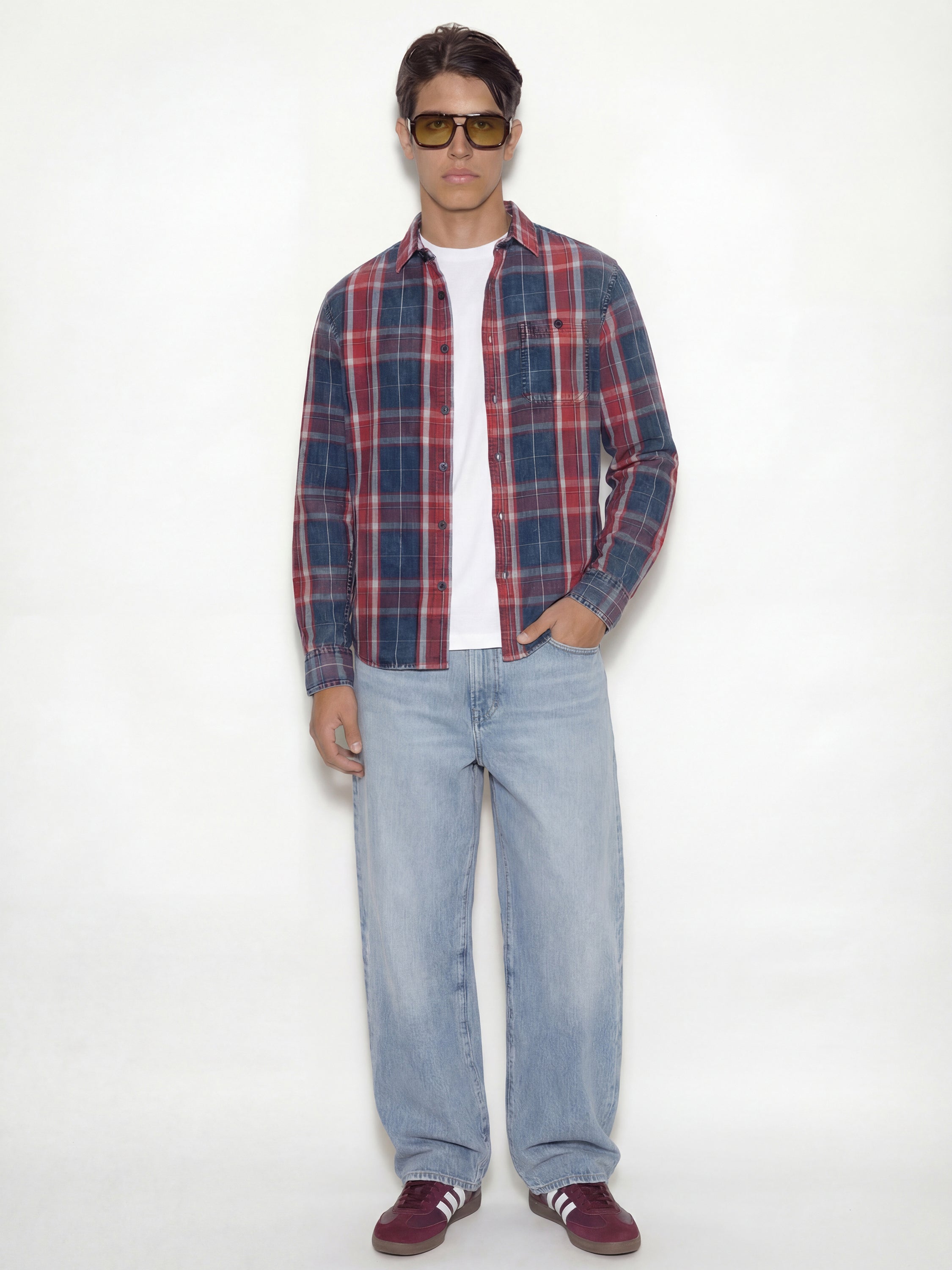 Highlander Men Navy Blue Checked Oversized Fit Casual Shirt - Navy Blue - Image 2