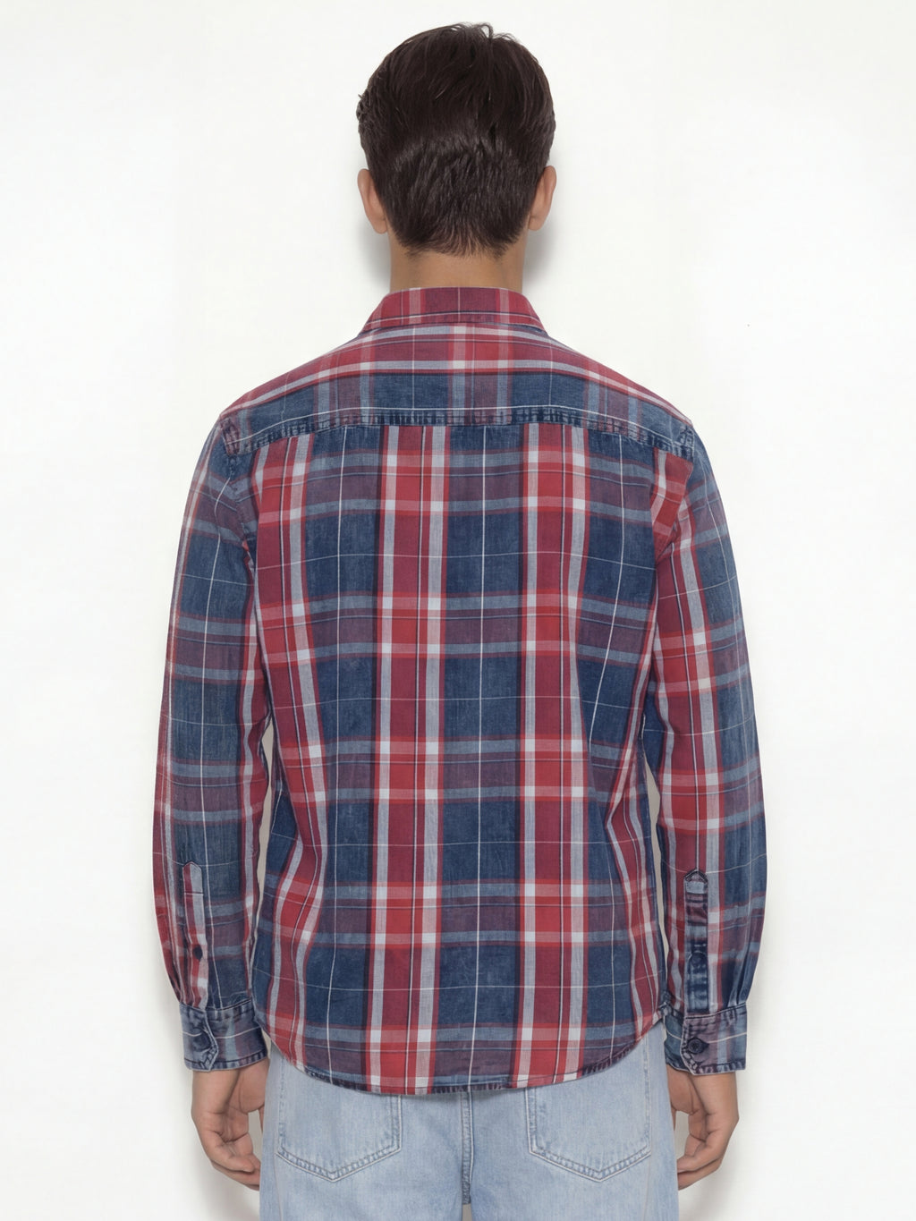 Highlander Men Navy Blue Checked Oversized Fit Casual Shirt - Navy Blue - Image 3