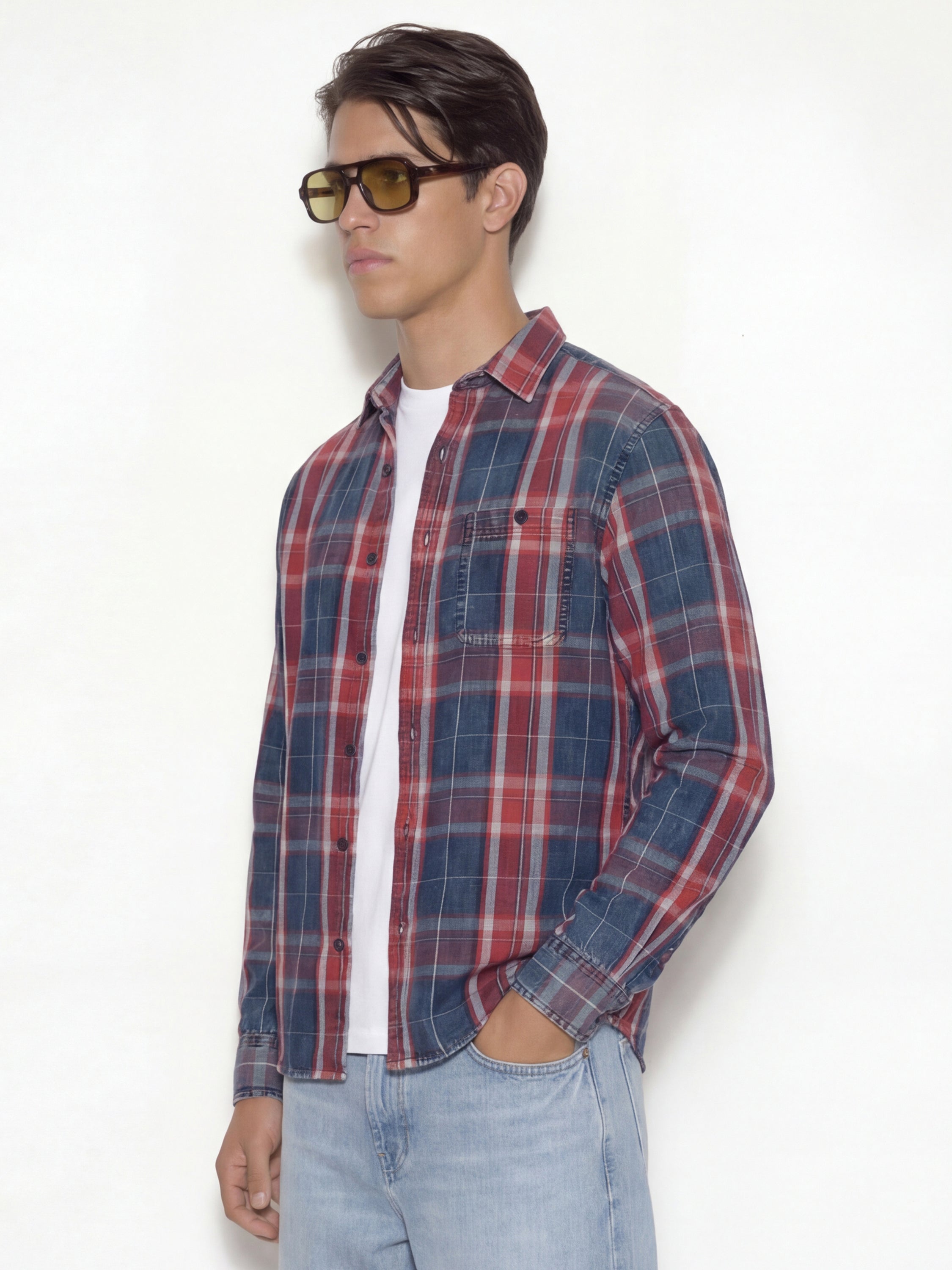 Highlander Men Navy Blue Checked Oversized Fit Casual Shirt - Navy Blue - Image 4