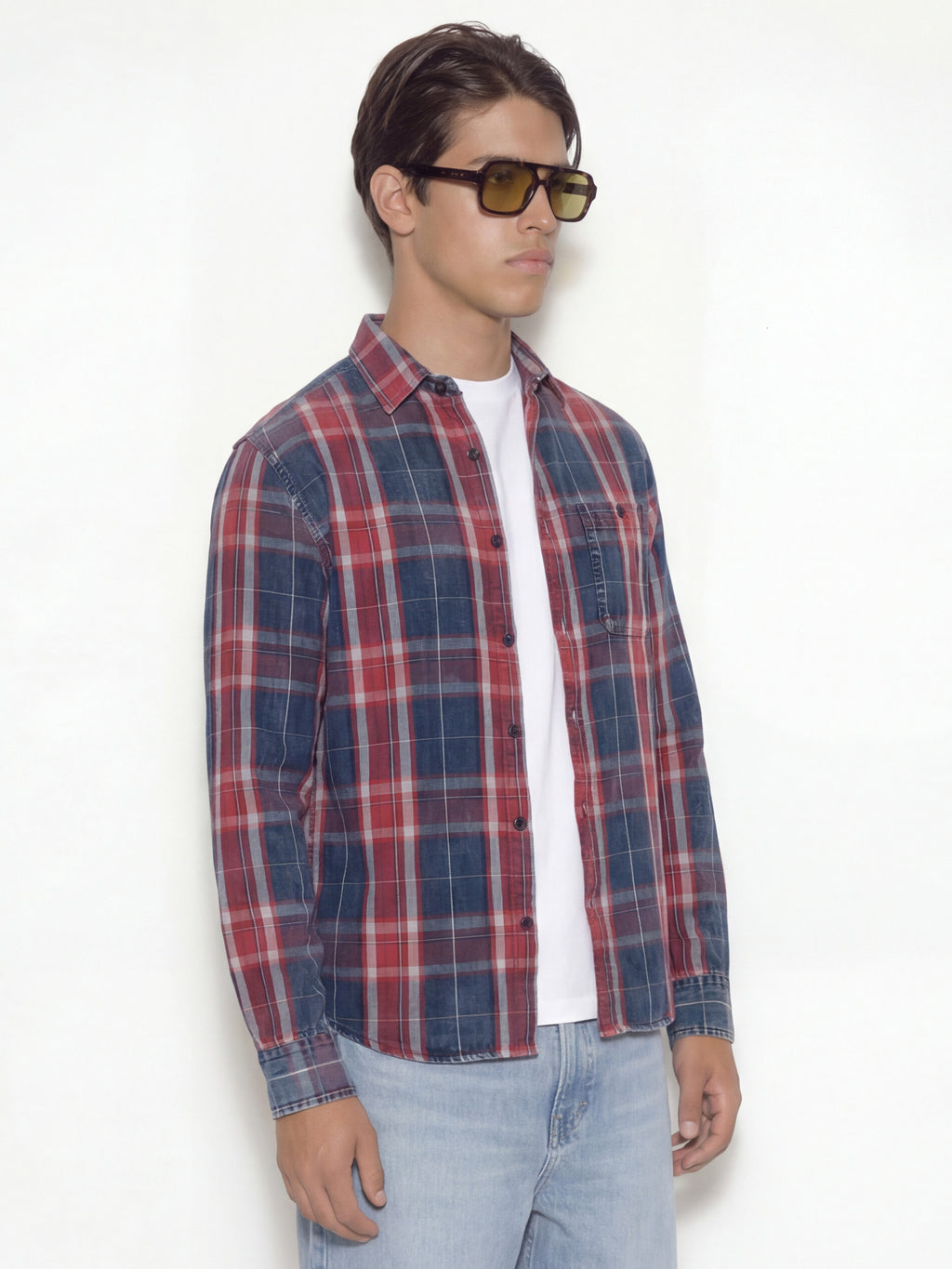 Highlander Men Navy Blue Checked Oversized Fit Casual Shirt - Navy Blue - Image 6