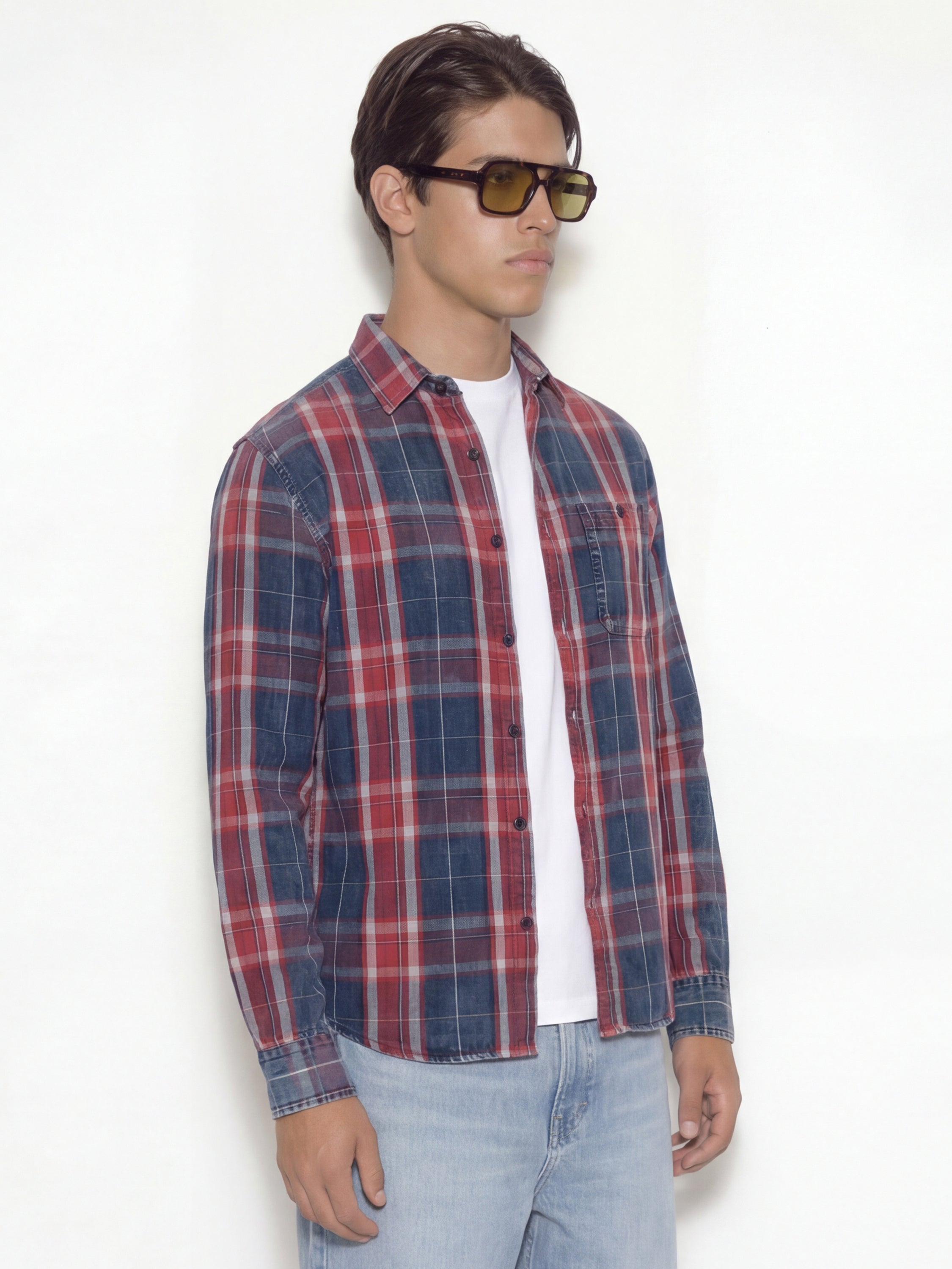 Highlander Men Navy Blue Checked Oversized Fit Casual Shirt - Navy Blue - Image 6
