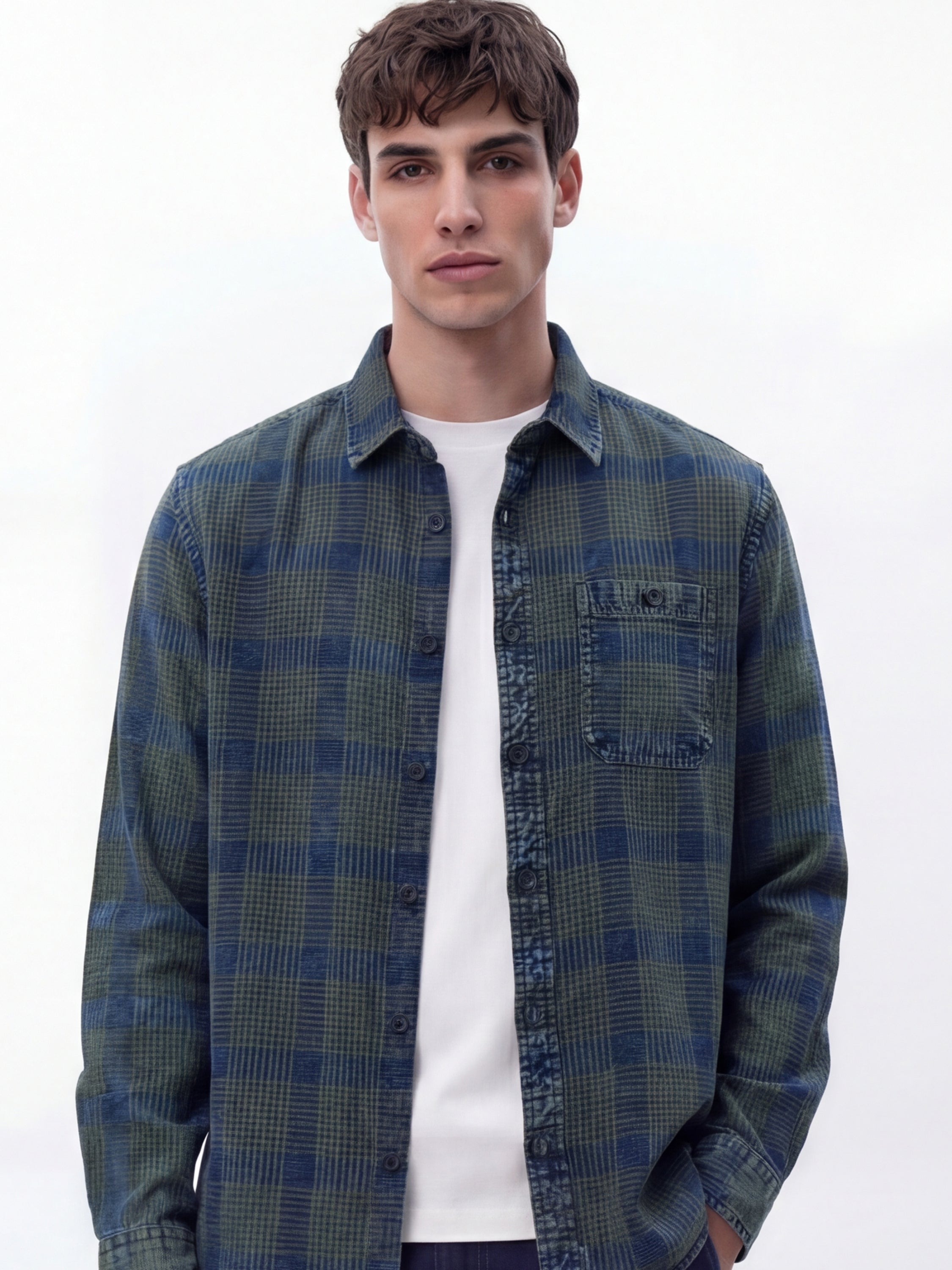 Highlander Men Navy Blue Checked Relaxed Fit Casual Shirt - Navy Blue - Image 1