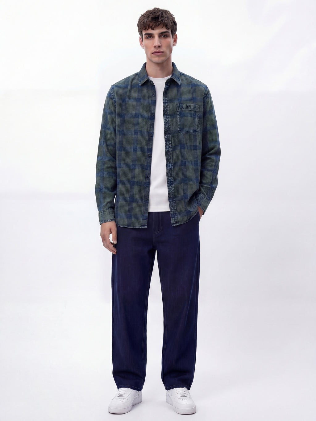 Highlander Men Navy Blue Checked Relaxed Fit Casual Shirt - Navy Blue - Image 2