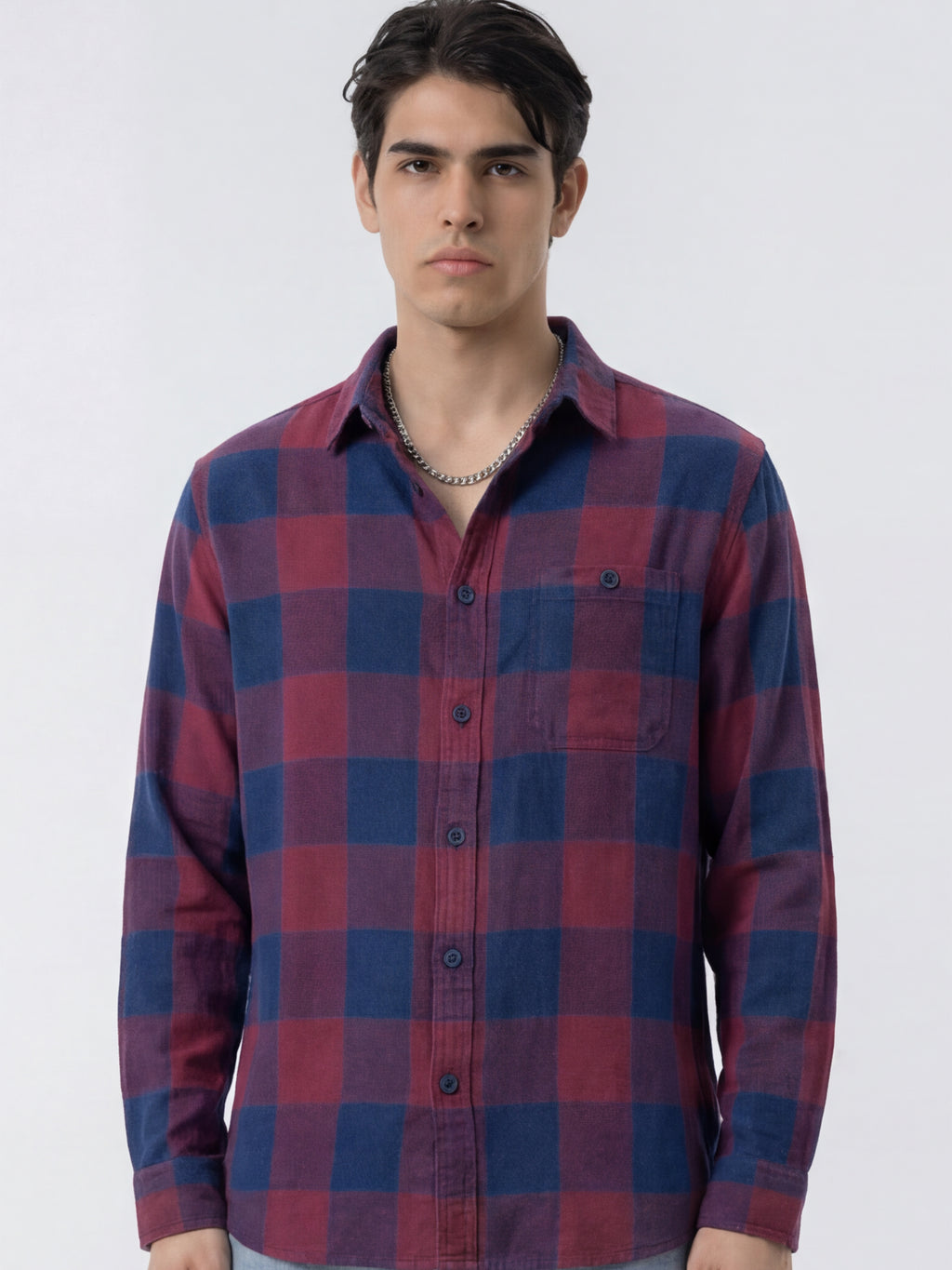 Highlander Men Burgundy Checked Relaxed Fit Casual Shirt - Burgundy - Image 1