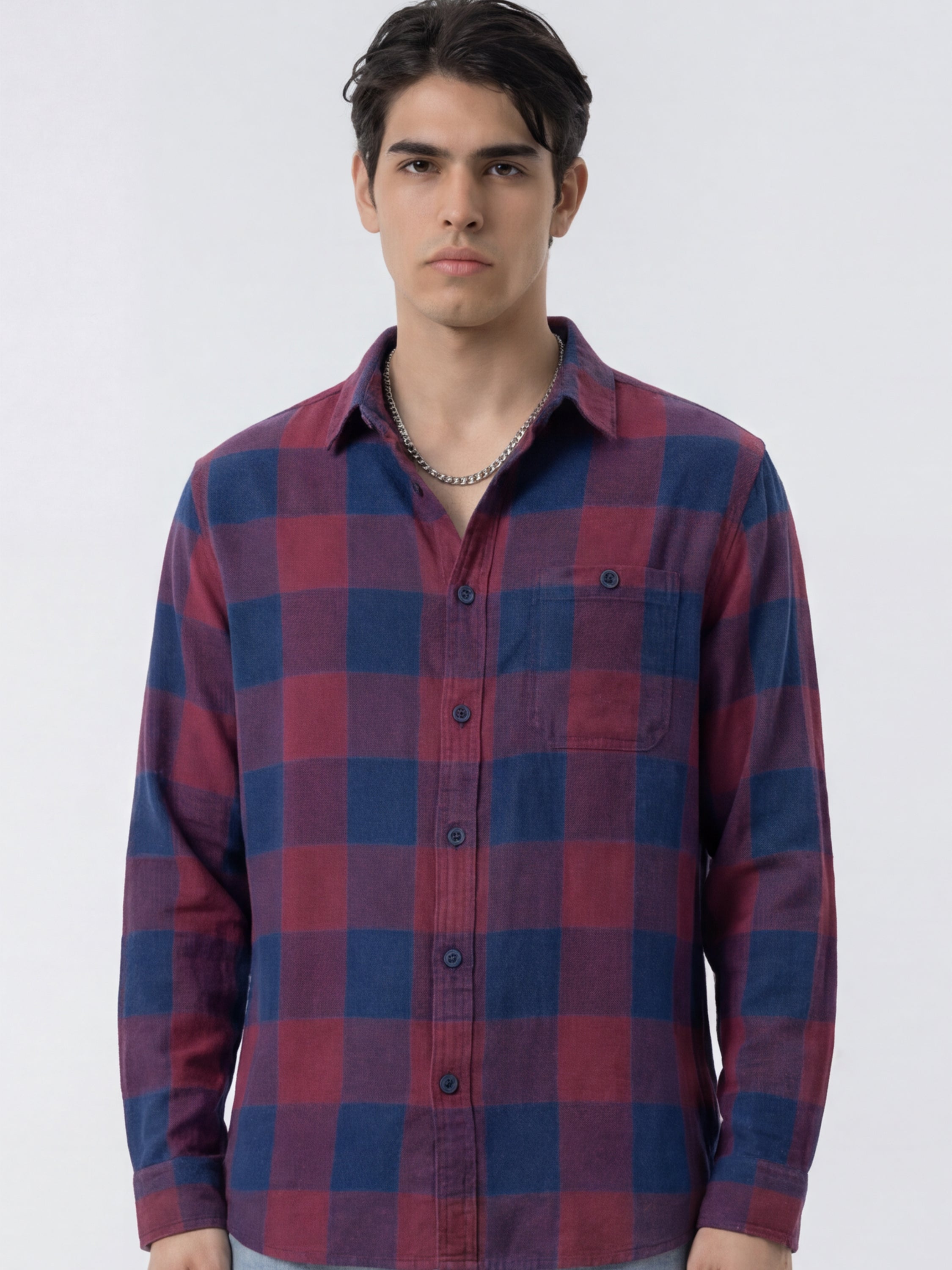 Highlander Men Burgundy Checked Relaxed Fit Casual Shirt - Burgundy - Image 1