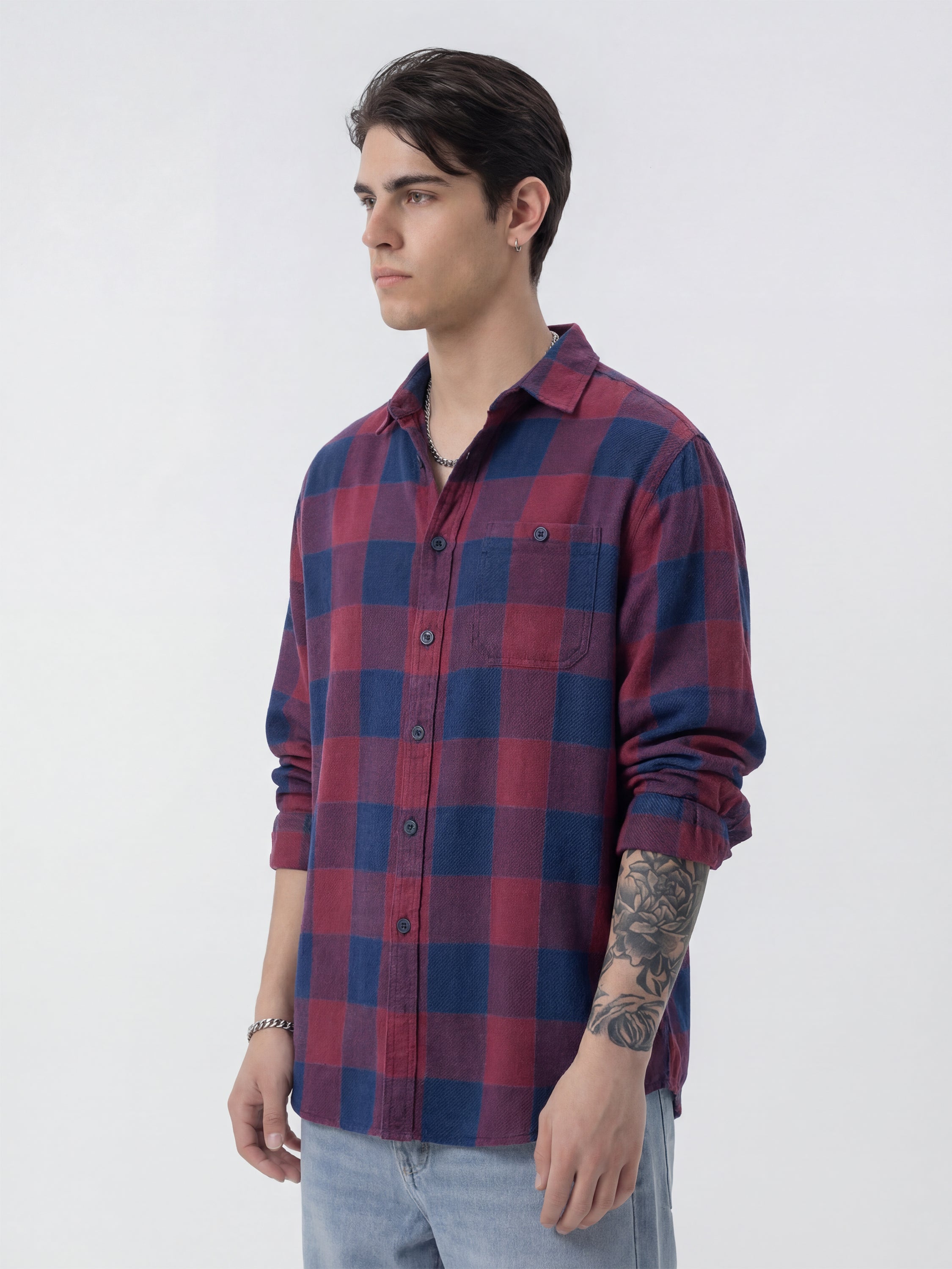Highlander Men Burgundy Checked Relaxed Fit Casual Shirt - Burgundy - Image 4