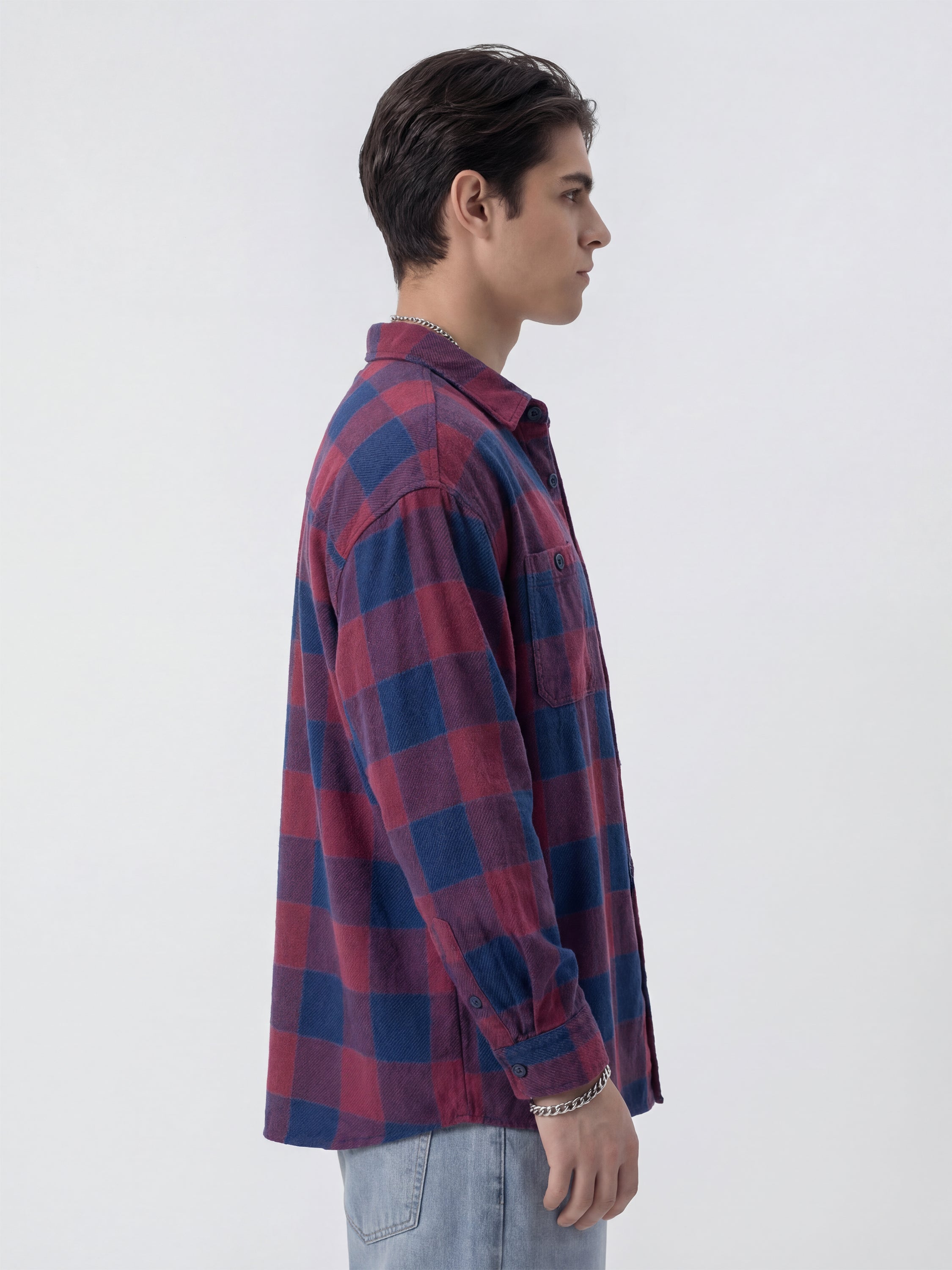 Highlander Men Burgundy Checked Relaxed Fit Casual Shirt - Burgundy - Image 5