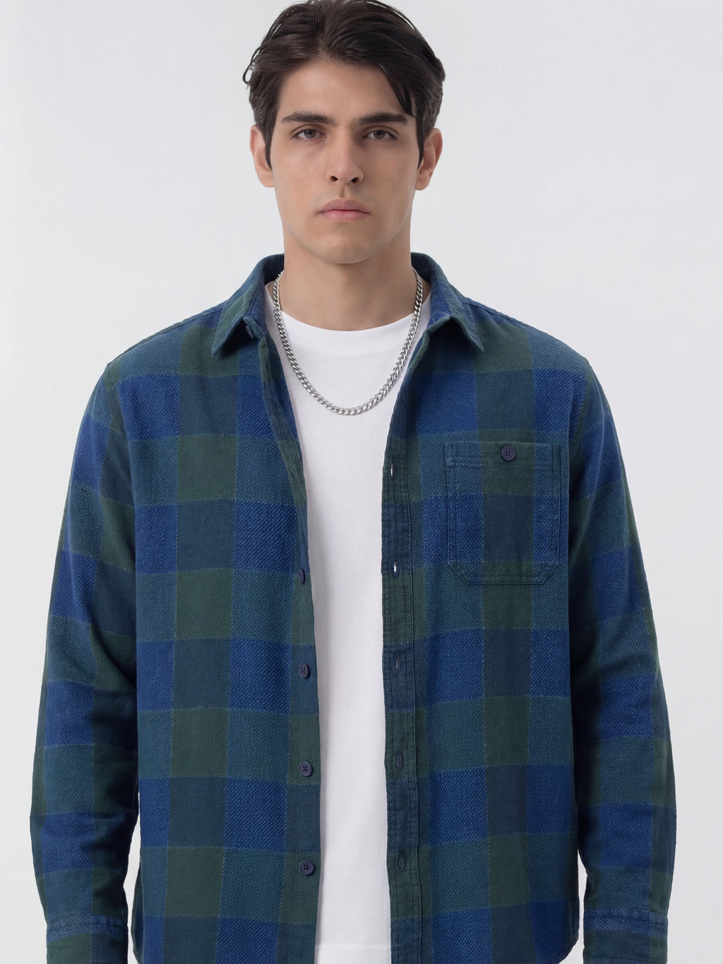 Highlander Men Blue Checked Relaxed Fit Casual Shirt - Blue - Image 1