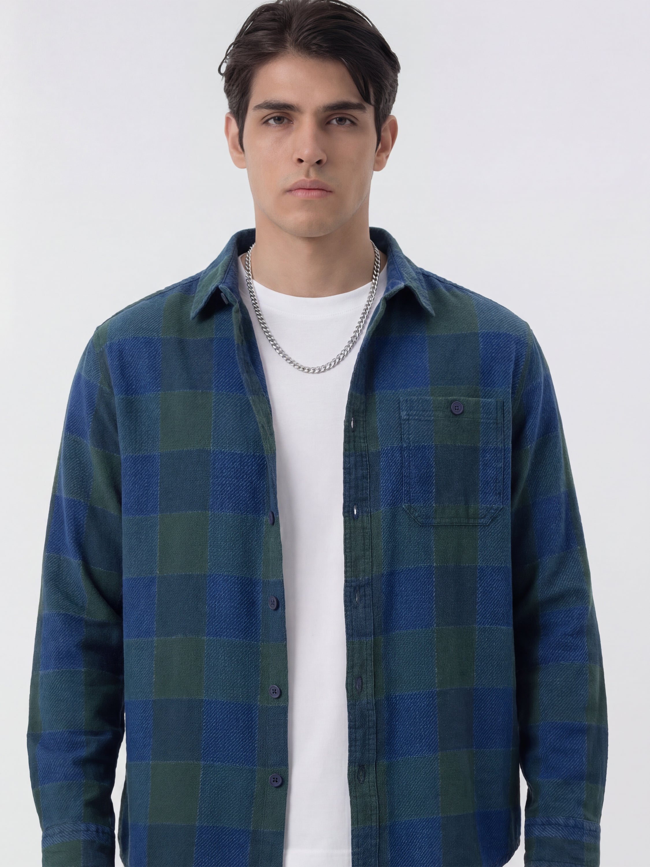 Highlander Men Blue Checked Relaxed Fit Casual Shirt - Blue - Image 1
