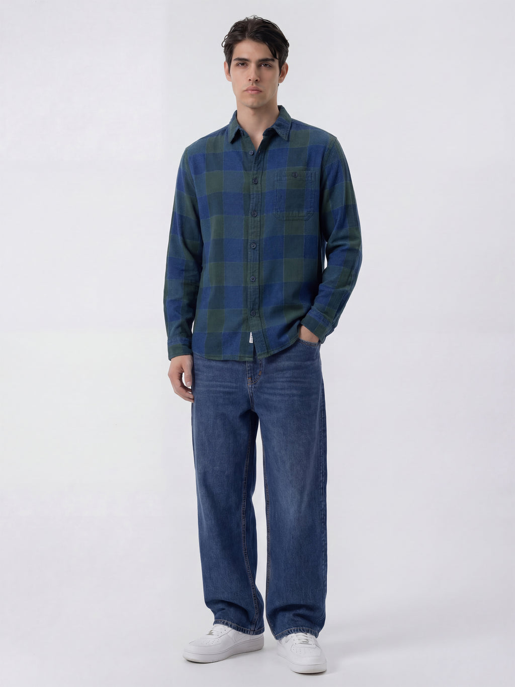 Highlander Men Blue Checked Relaxed Fit Casual Shirt - Blue - Image 2