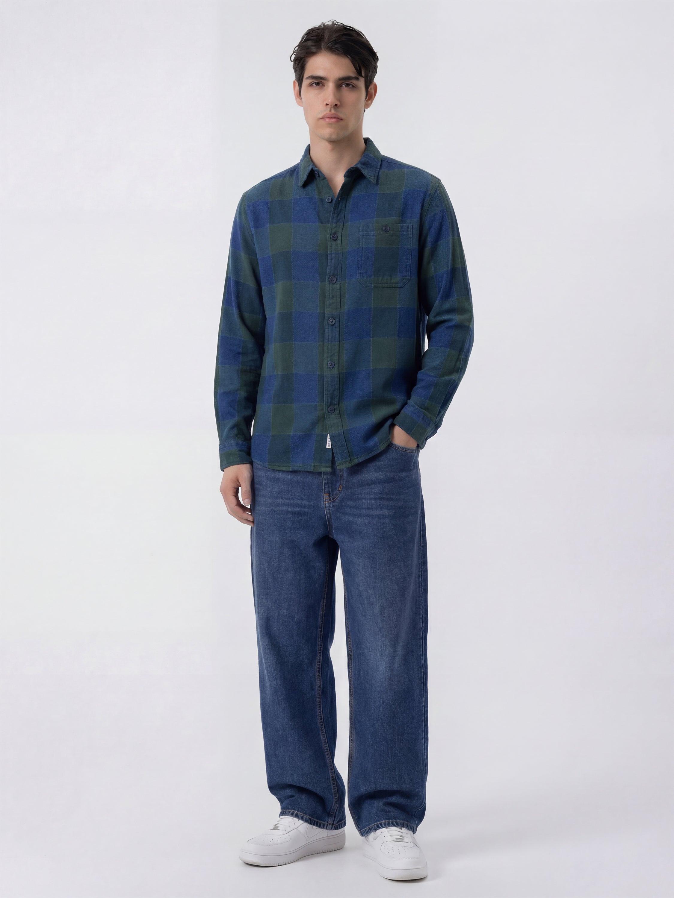 Highlander Men Blue Checked Relaxed Fit Casual Shirt - Blue - Image 2