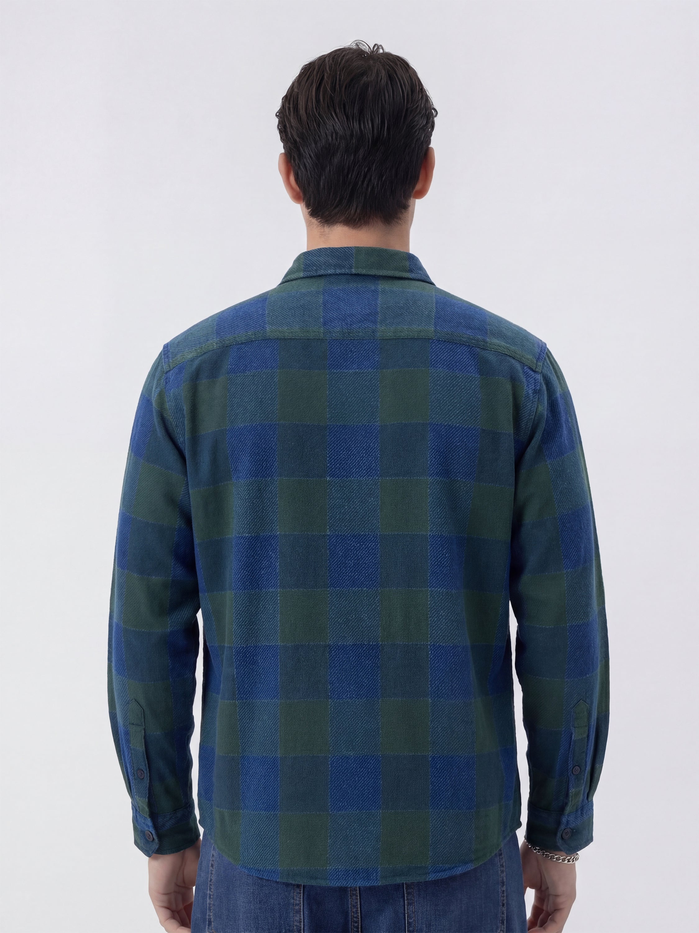 Highlander Men Blue Checked Relaxed Fit Casual Shirt - Blue - Image 3
