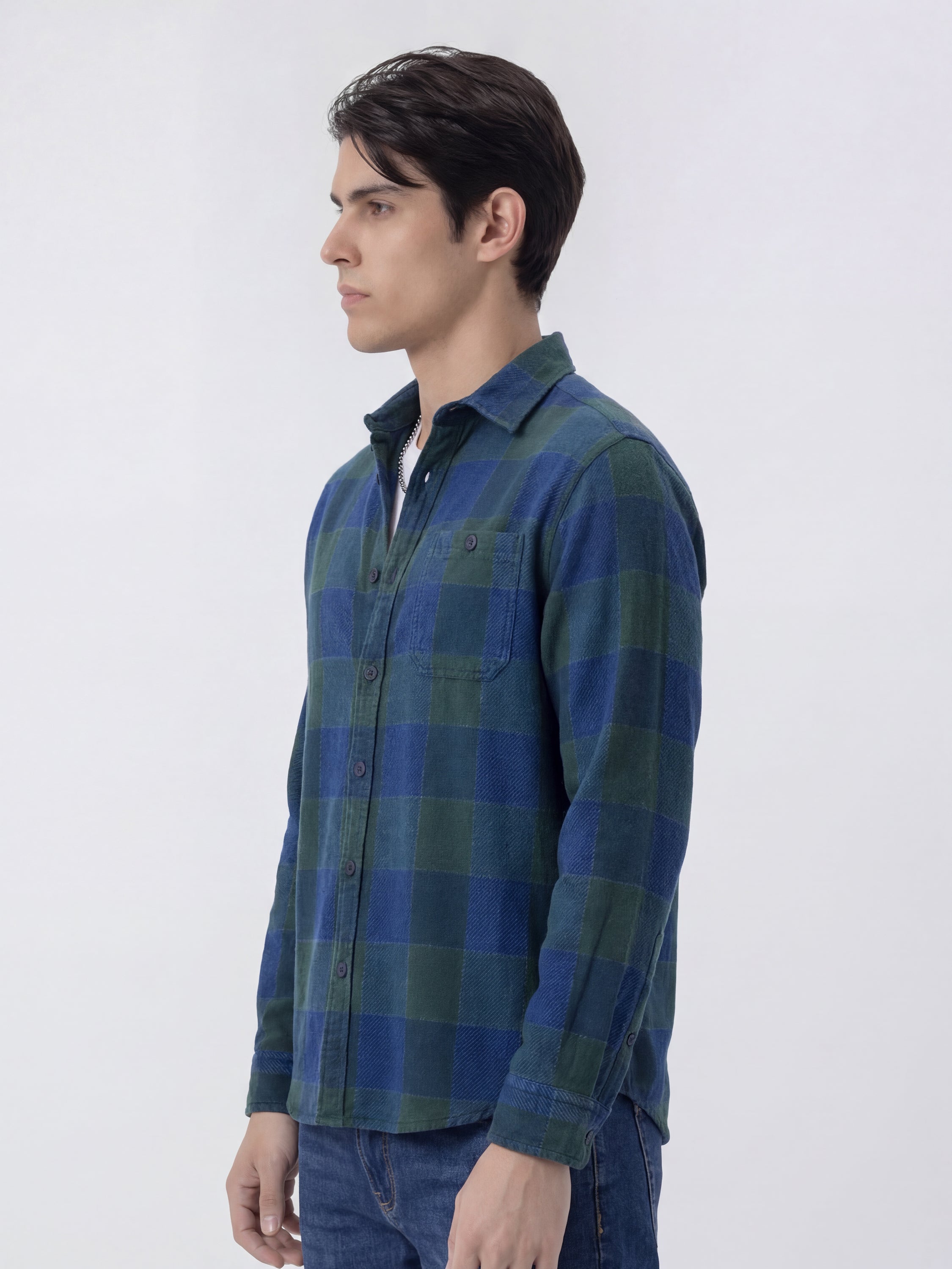 Highlander Men Blue Checked Relaxed Fit Casual Shirt - Blue - Image 4