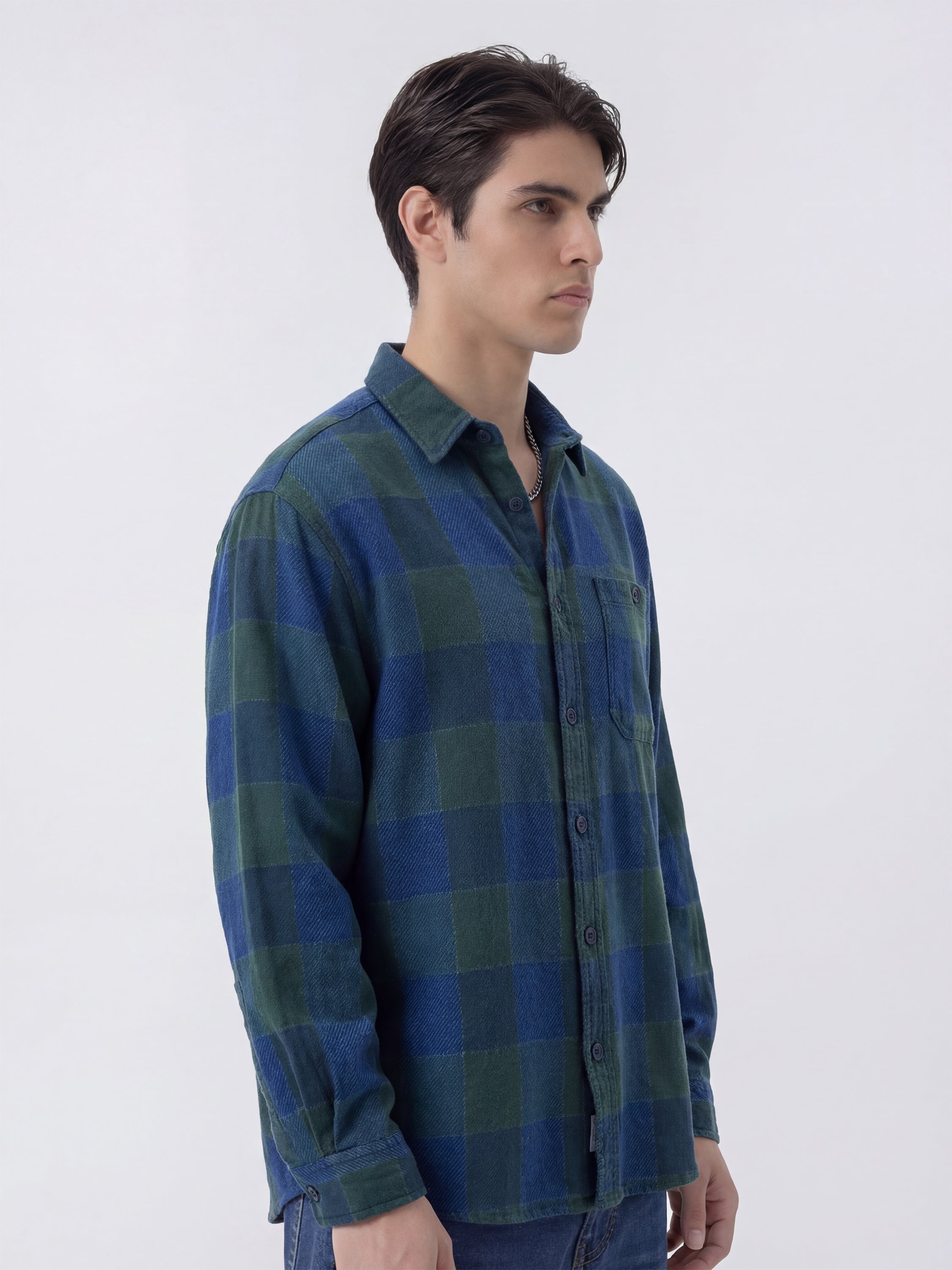 Highlander Men Blue Checked Relaxed Fit Casual Shirt - Blue - Image 5