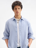Highlander Men Blue Self Design Oversized Fit Casual Shirt - Blue - Image 1
