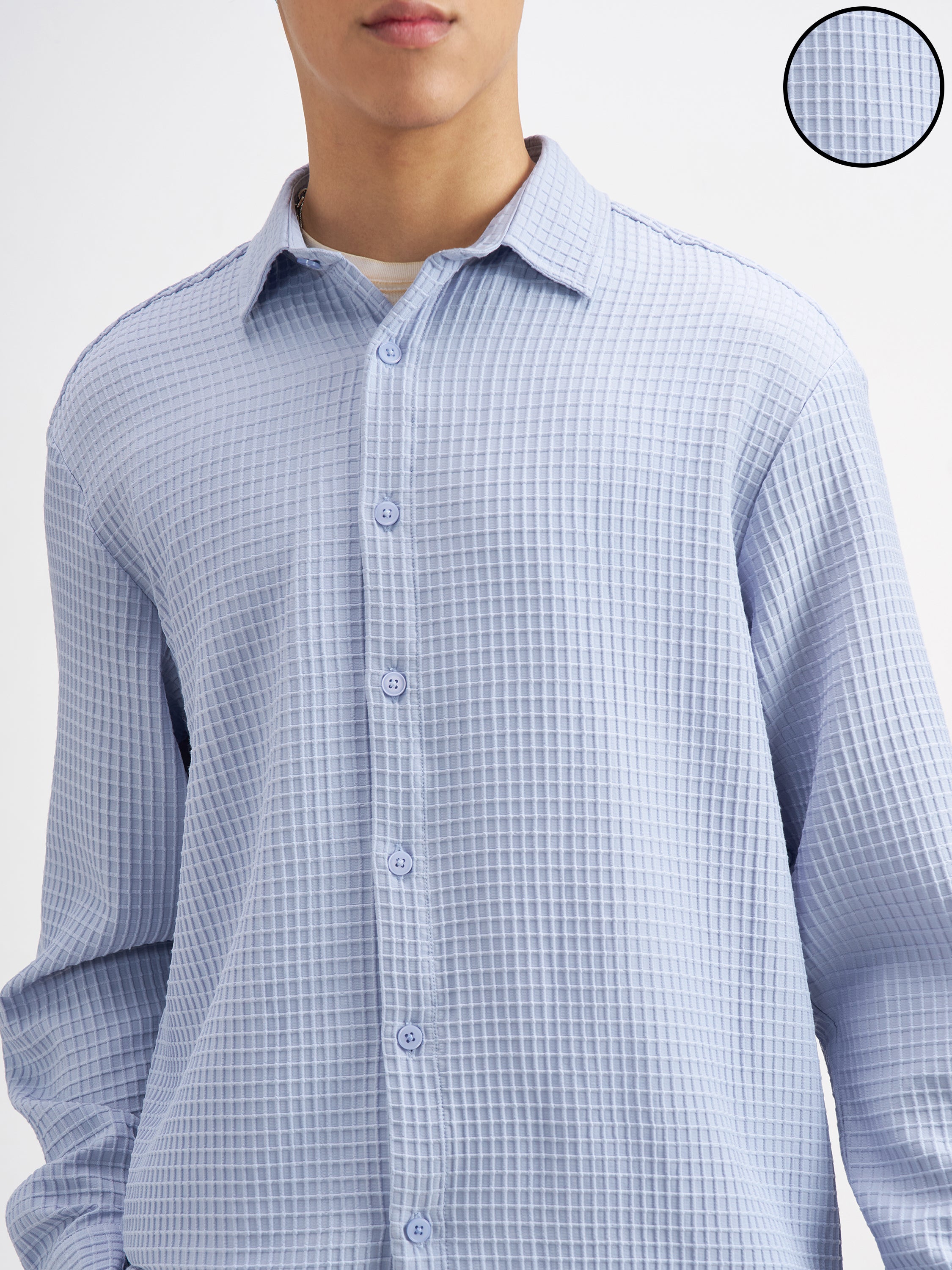 Highlander Men Blue Self Design Oversized Fit Casual Shirt - Blue - Image 5