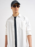 Highlander Men White Self Design Relaxed Fit Casual Shirt
