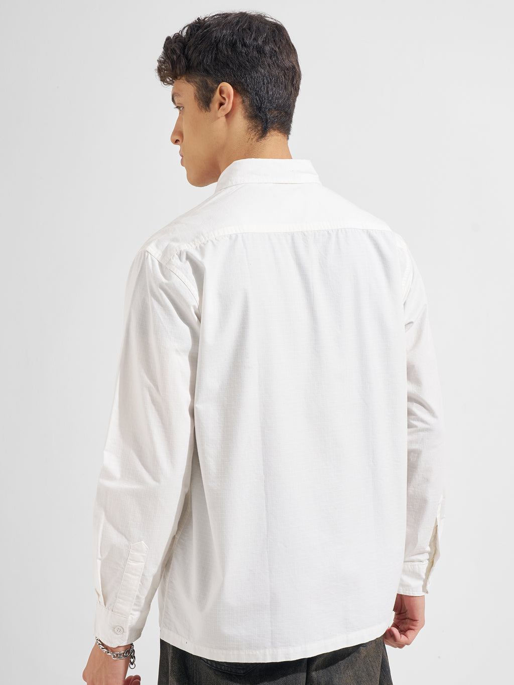 Highlander Men White Self Design Relaxed Fit Casual Shirt