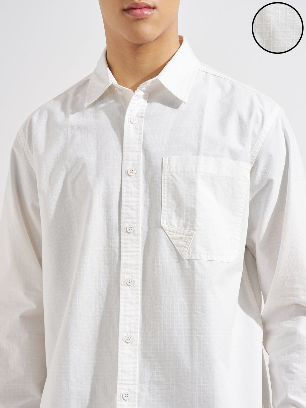 Highlander Men White Self Design Relaxed Fit Casual Shirt