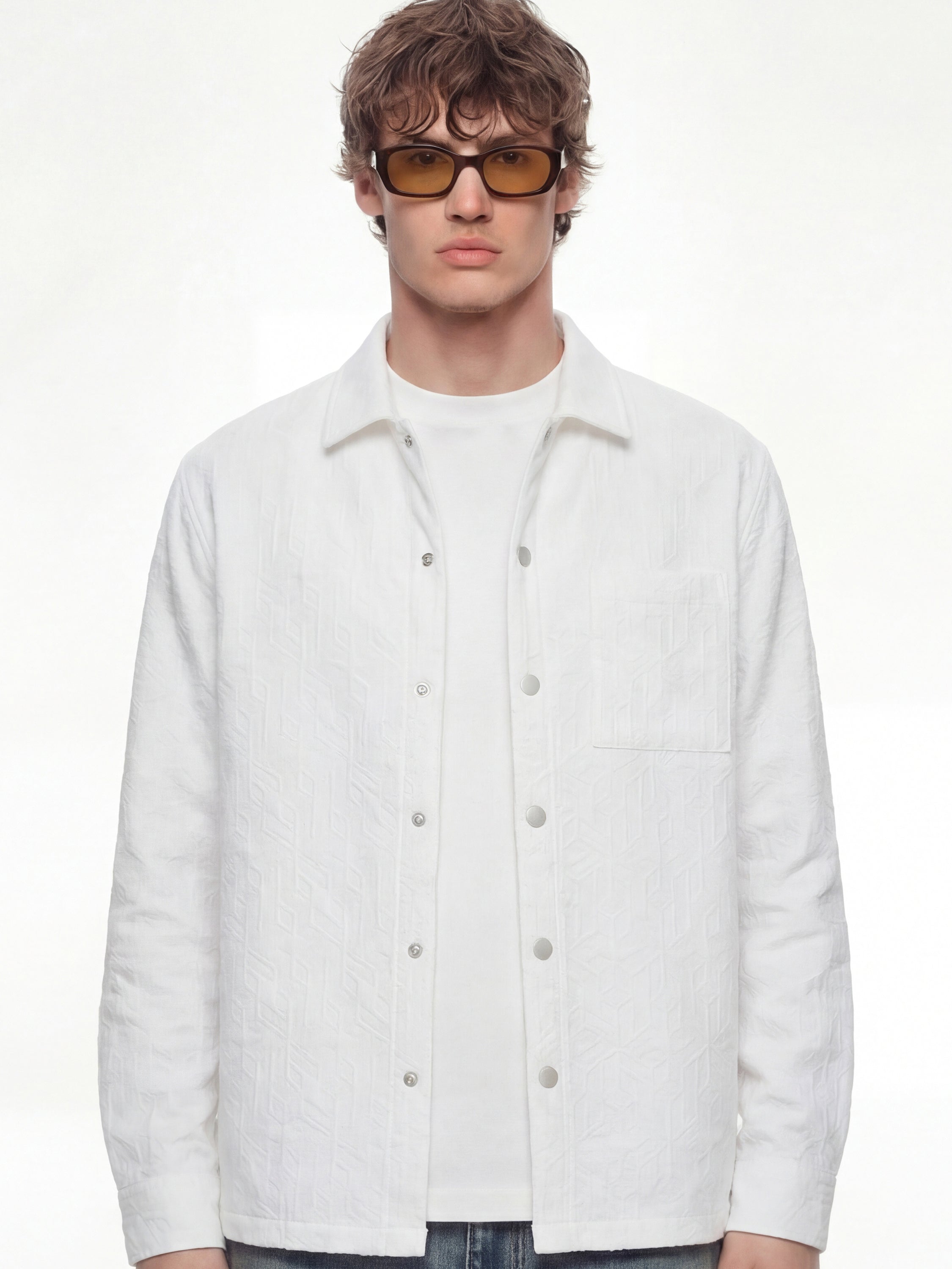 Highlander Men White Self Design Relaxed Fit Casual Shirt - White - Image 1